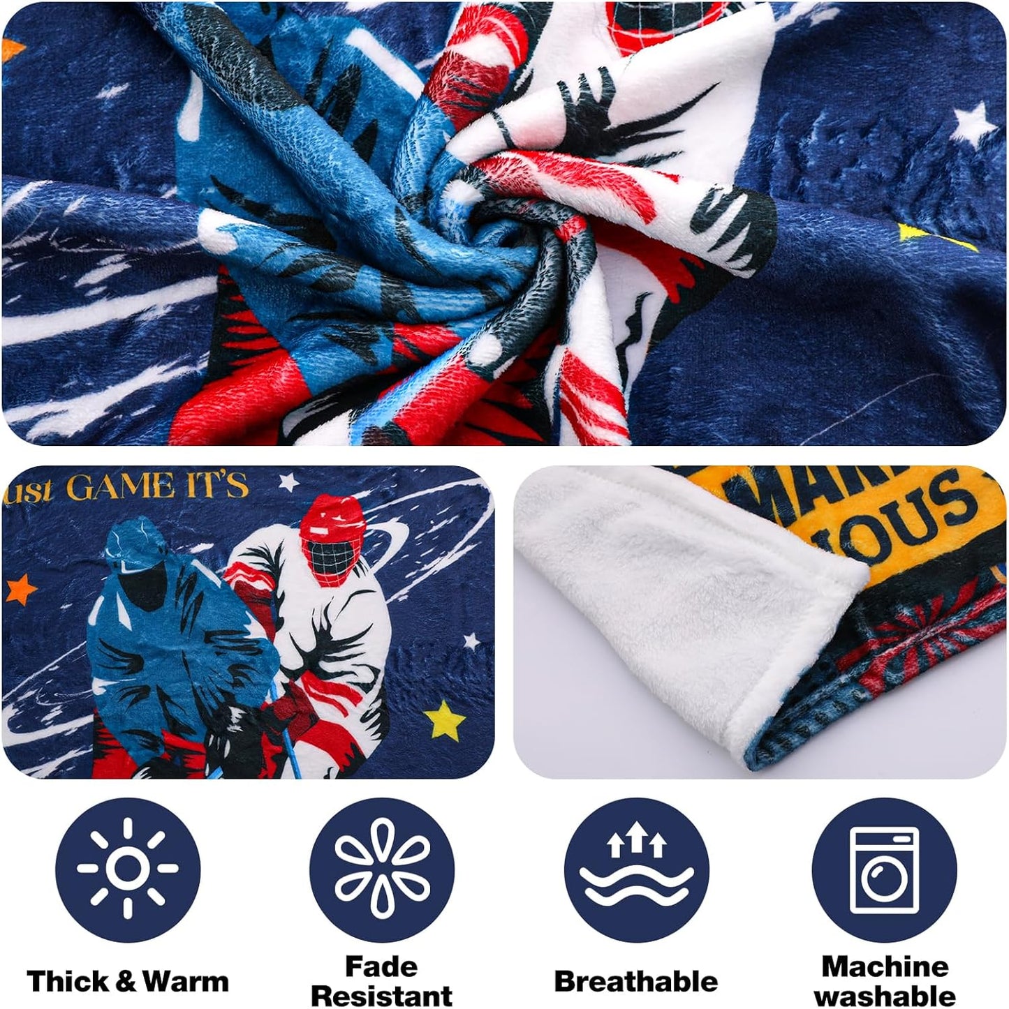 Ice Hockey Gifts Throw Blanket, Hockeys Gift for Boys 8-12, Soft Warm Flannel Blanket for Great Field Hockey Lovers for Boy Men Bed Sofa Couch Room Home Decor Gift 50 x 60 Inch