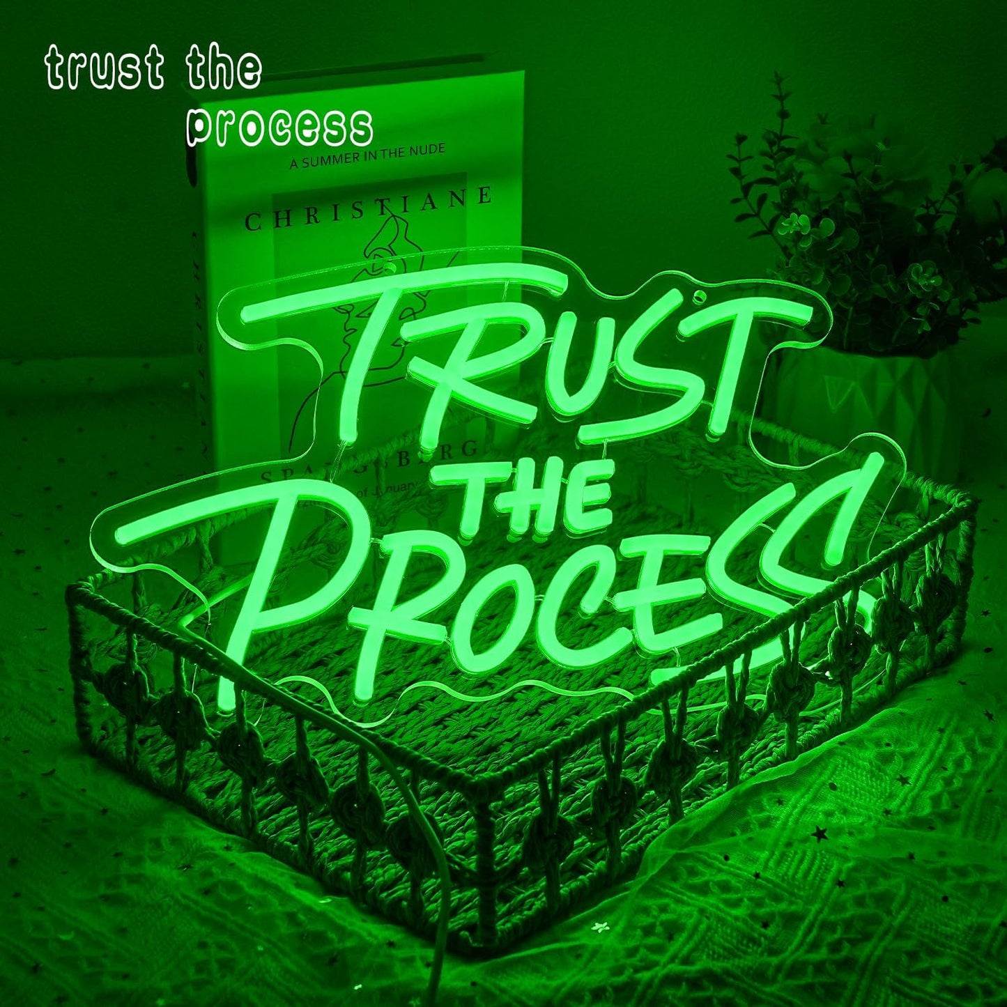Trust The Process Neon Sign for Wall Decor Green Neon Light Gym LED Sign Dimmable Motivation LED Light Letter Lighting for Bedroom Bar Classroom Gym Office Art Inspirational Alphabet
