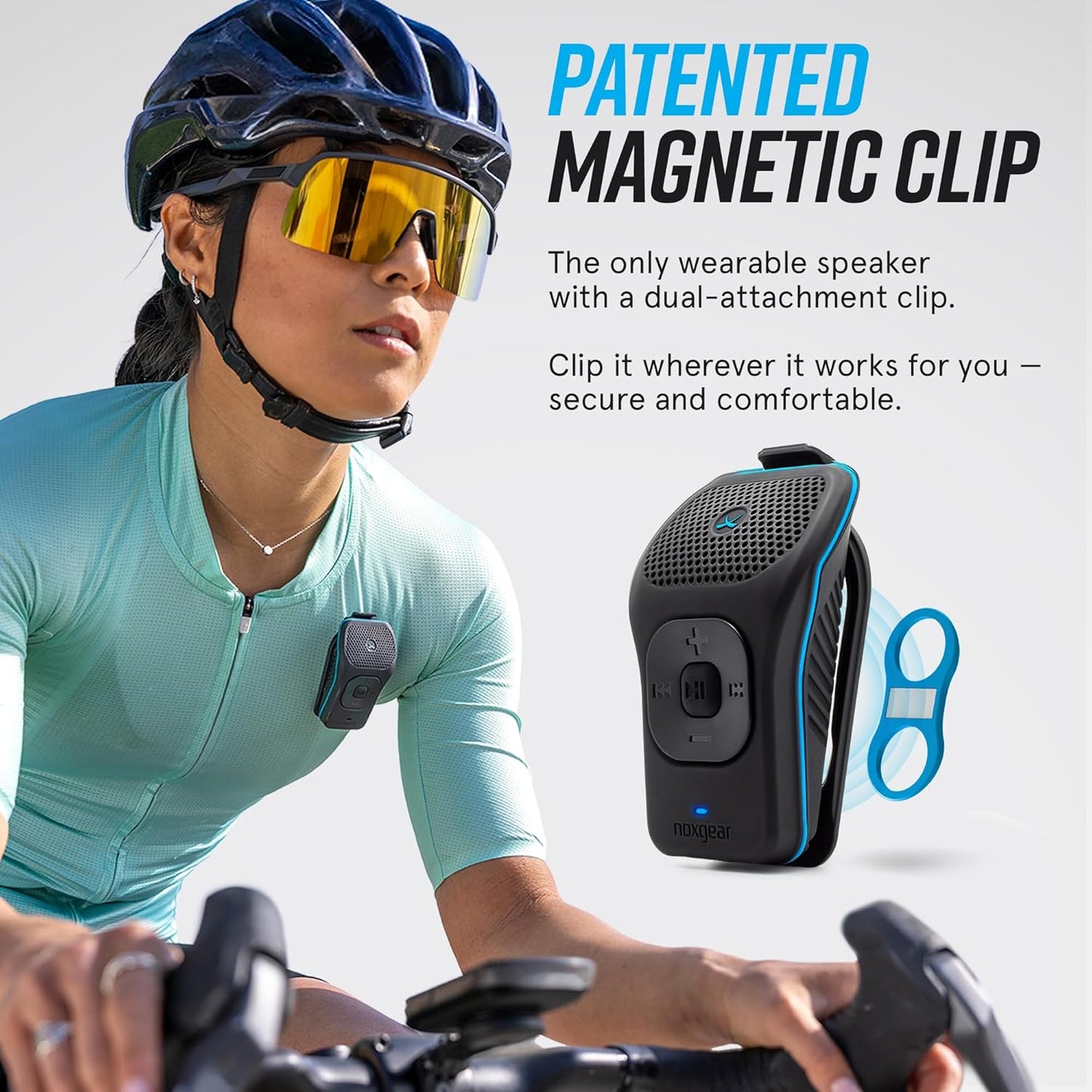 noxgear 39g Wearable Bluetooth Speaker, Magnetic Mini Clip-On, Waterproof Up to 15 Hours Playtime | Clip On Bluetooth, Wearable Speaker with Microphone, 100ft Range