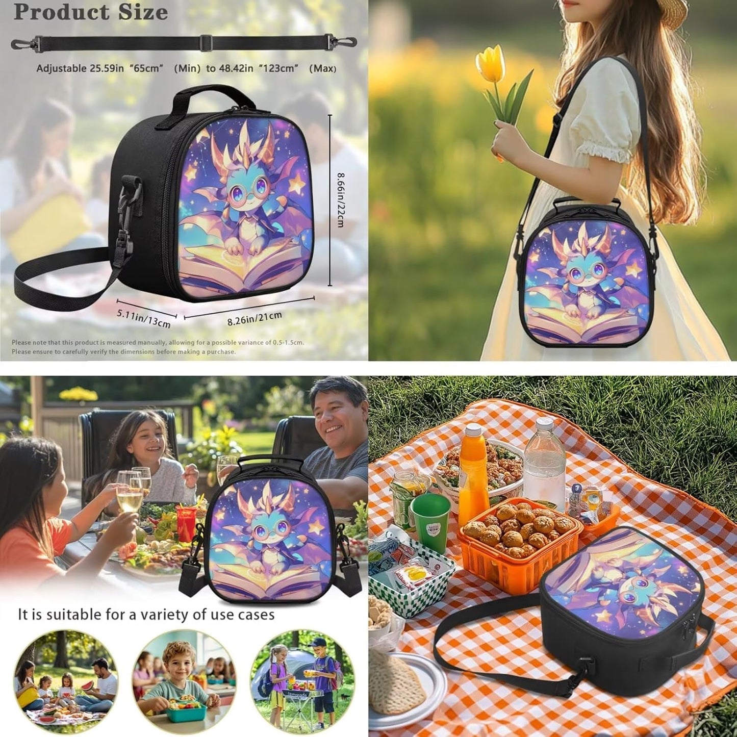 Dragon Backpack for Girls 4-in-1 Back to School Set, Dragon Read Book Design Backpack with Lunch Box, Pencil Case & Water Bottle Sleeve for Kids Age 8-10 Elementary Bookbags