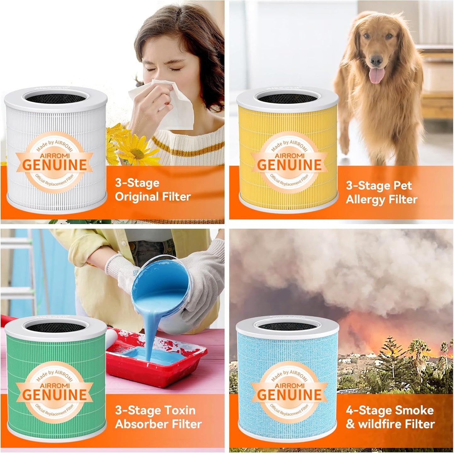 AIRROMI Pets Air Purifier for Home Allergies,Up to 660 ft². HEPA Deodorizing Activated Carbon Filter,With Fragrance Sponge for Better Sleep,Night Light,Pet Dander,Smoke,Odors,Air Cleaner A2002 Pink