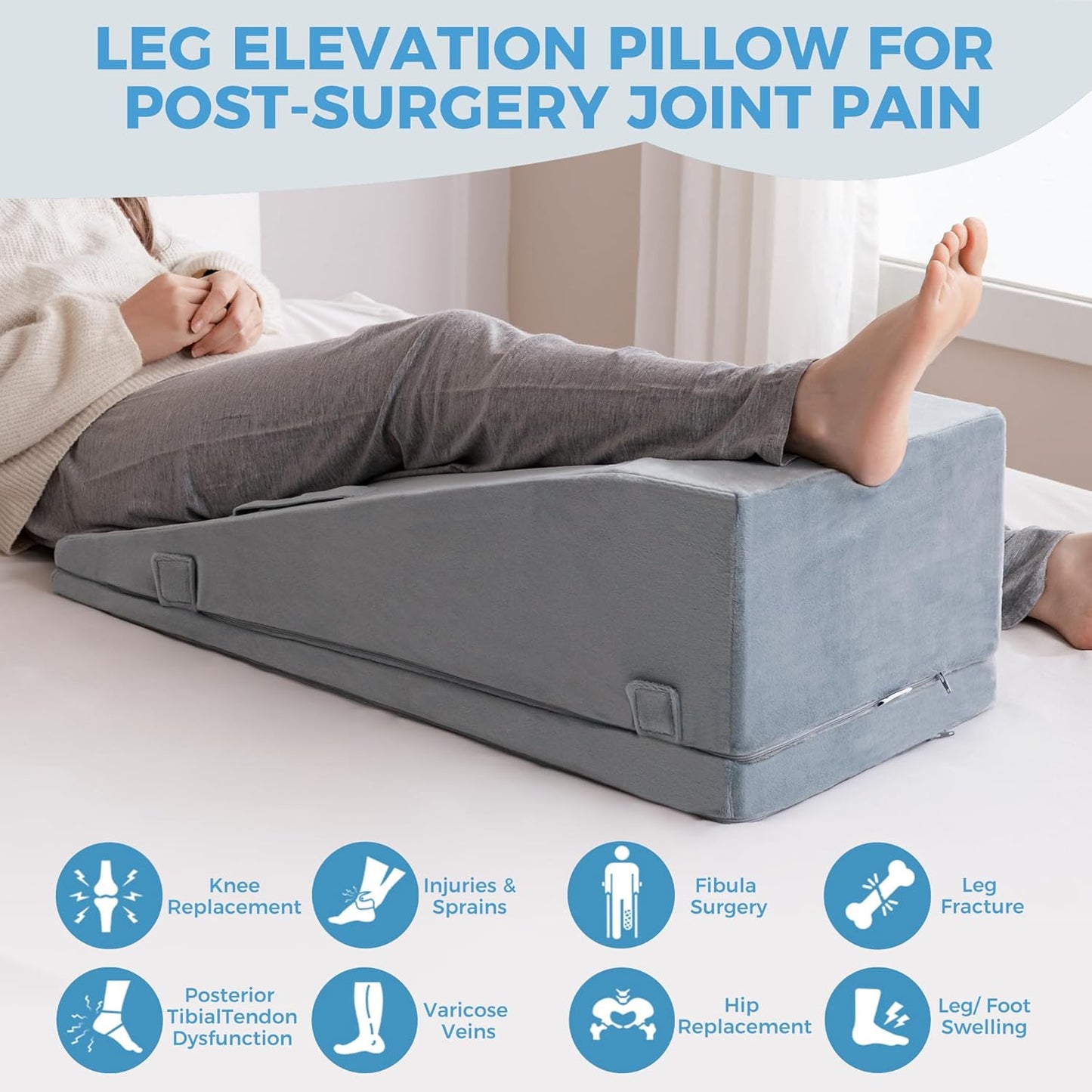 Ganondorf Leg Elevation Pillow, Premium Foam Leg Support Adjustable Wedge Pillow Relieves Joint Pain After Surgery Ergonomic Curve for Leg Support Promote Blood Circulation Single Leg