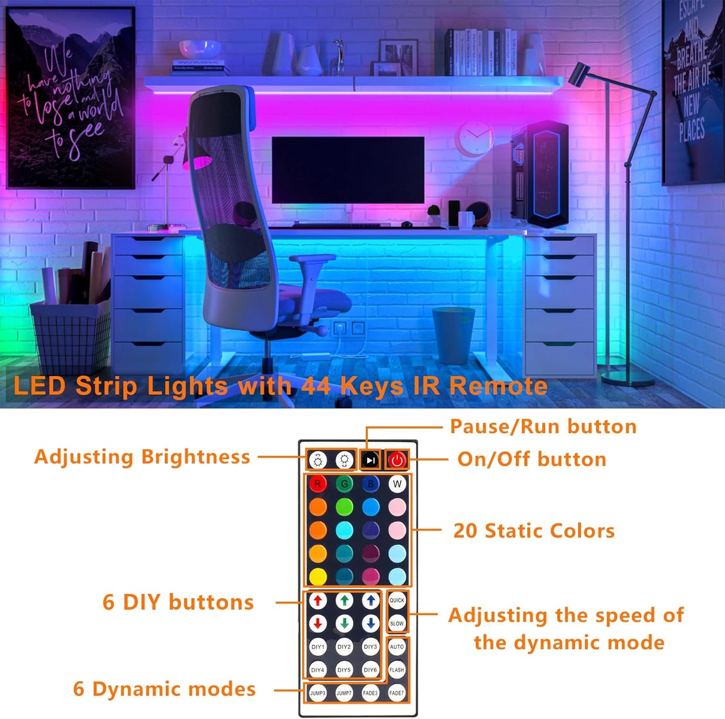 HOUHUI USB LED Strip Lights Kit, 4 Pre-Cut 1.64ft/6.56ft RGB LED Light Strips, Color Changing TV Backlights with Remote, RGB 5050 Bias Lighting for TV, PC, Monitor, Home Theater, DIY Decoration