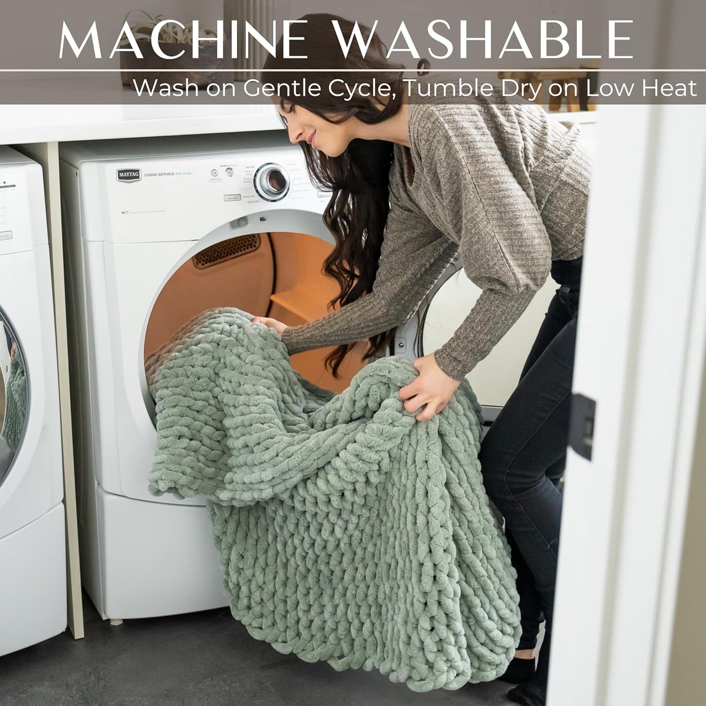 SAMIAH LUXE Chunky Knit Blanket Throw 50x70, Grey Chenille Chunky Knit Throw Blanket for Living Room Decor or Boho Decor, Thick Yarn Knitted Blankets for Couch or Bed, Cable Knitted Crochet Blankets