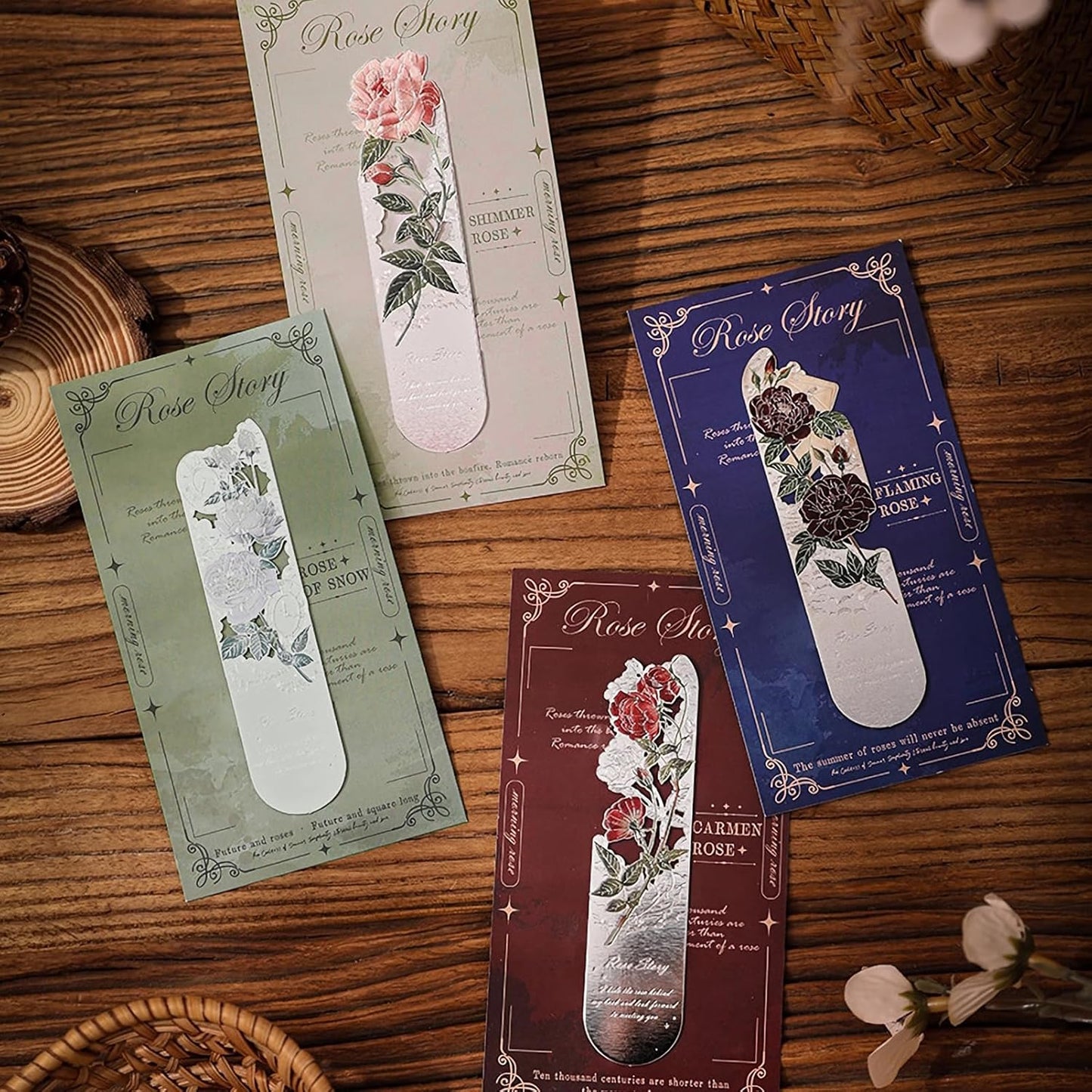 Snycler 4PCS Romantic Flower Hollow Metal Bookmarks - Elegant Book Clips & Clasps for Reading, Exquisite Design, ExquisiteGift for Book Lovers（Romantic-2）