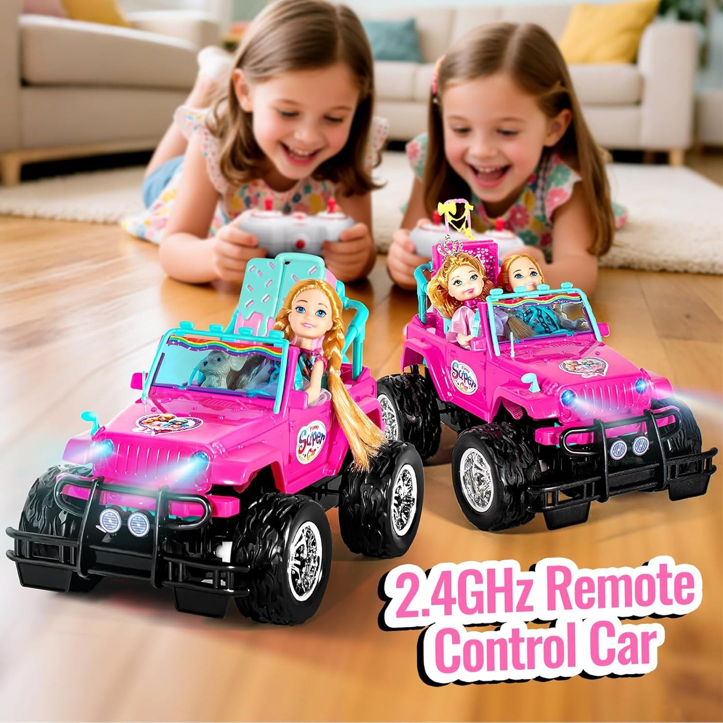 ULOVEME RC Cars - Remote Control Car with 5.5" Doll for Girls, 2.4GHz Je ep RC Cars - Simple Control Toy Cars for Kids (Pink)