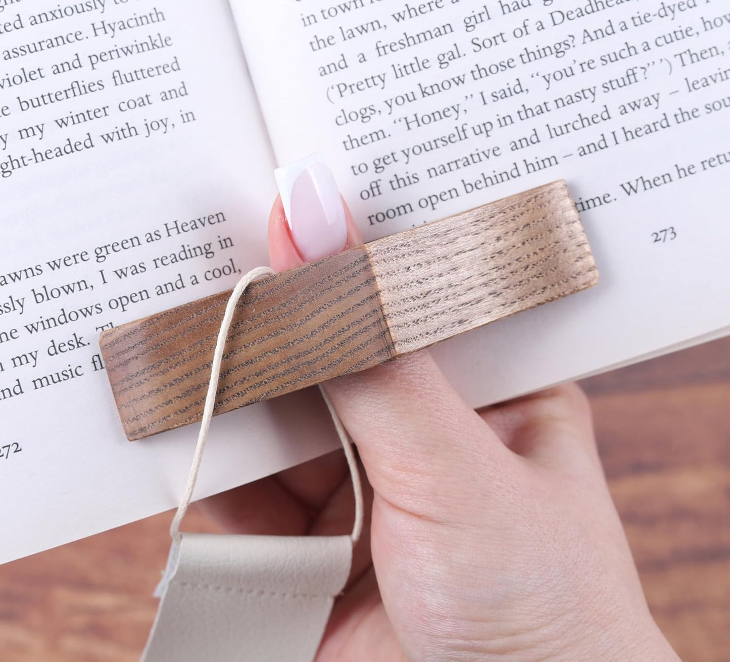 Wood Book Page Holder - Thumb Page Holder - Reading Accessories Gifts, Book Lovers Gifts, Bookworm and Avid Reader Gift - Keep Book Open (Brown with Bookmark)