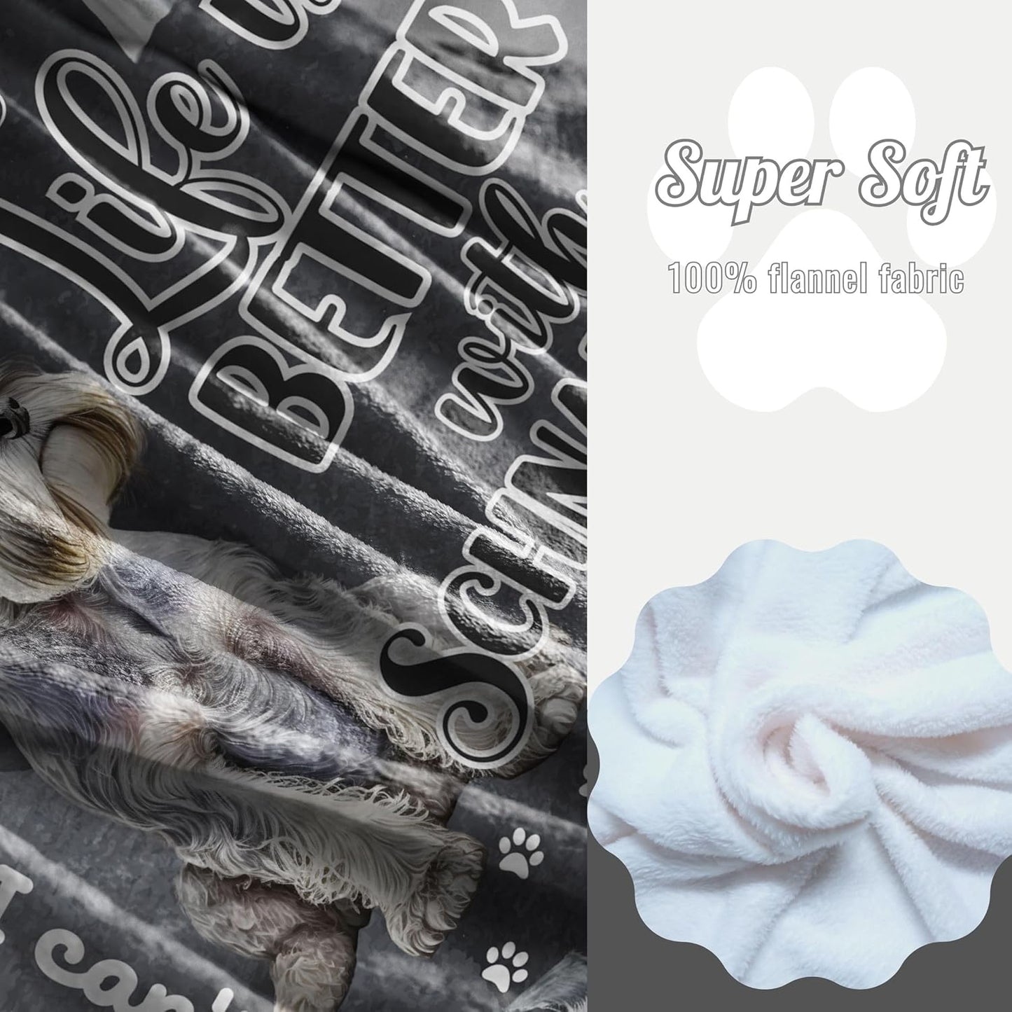 Schnauzer Gifts for Women Men, Miniature Schnauzer Flannel Throw Blanket for Dog Mom Dad Owner Dog Lovers, 50 x 65 Inches, Black