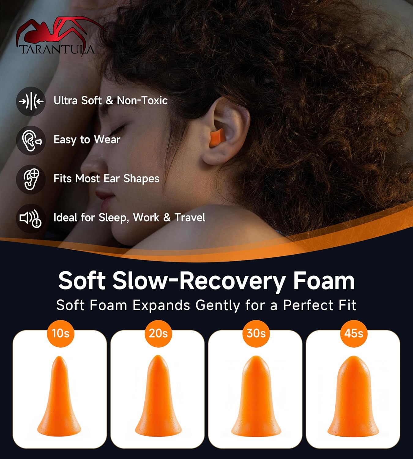 Tarantula 10 Pairs 33 NRR Soft Foam Ear Plugs, Noise Cancelling for Snoring, Loud Noise, Travel, Concerts, Construction, Studying, Work, Shooting – Disposable Hearing Protection, Orange