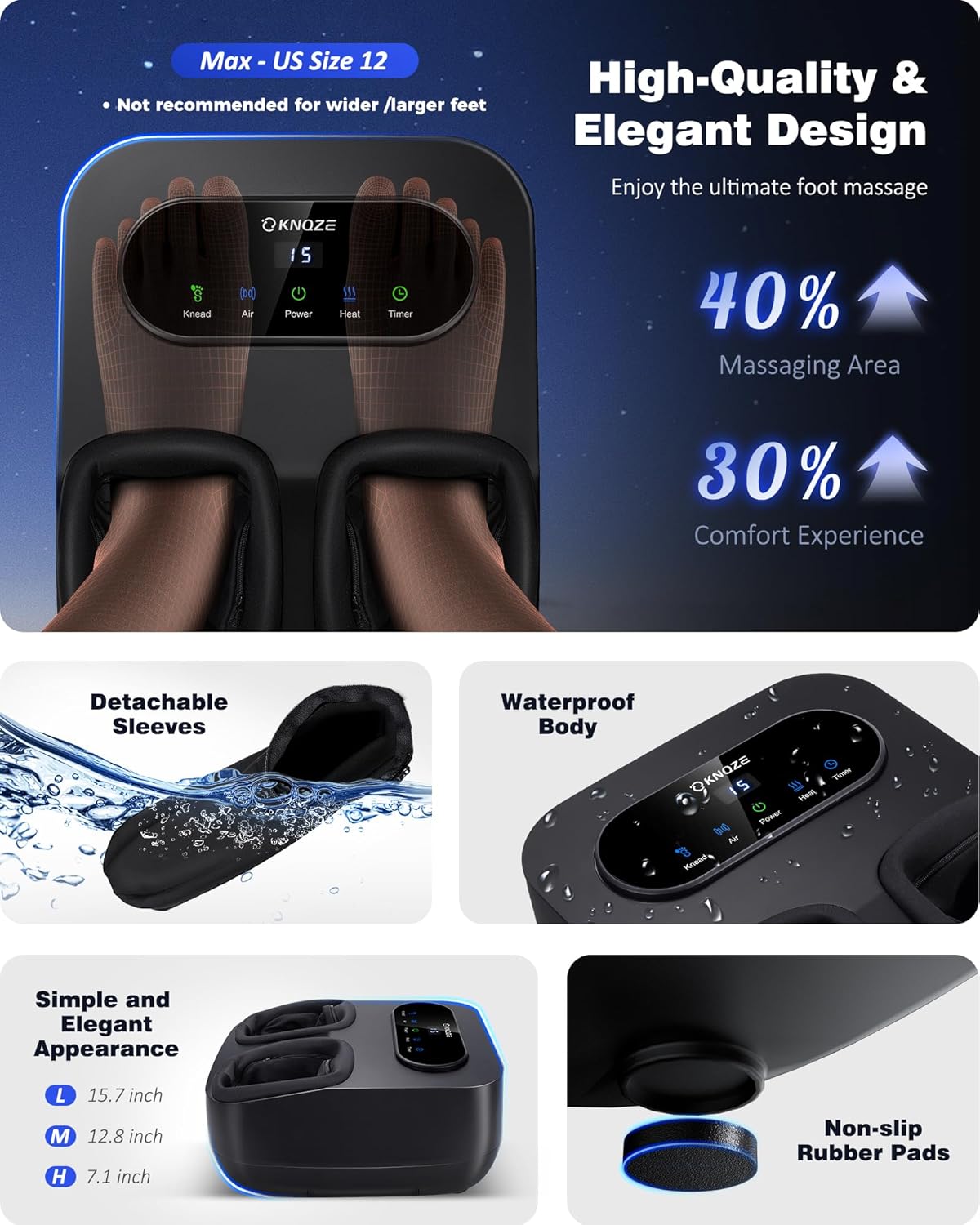 KNQZE Foot Massager with Heat and Remote, Shiatsu Deep Kneading Feet Massager for Plantar Fasciitis & Neuropathy, Foot Warmer, Gifts for Mom Women Men Dad, Fits Up to Men Size 12