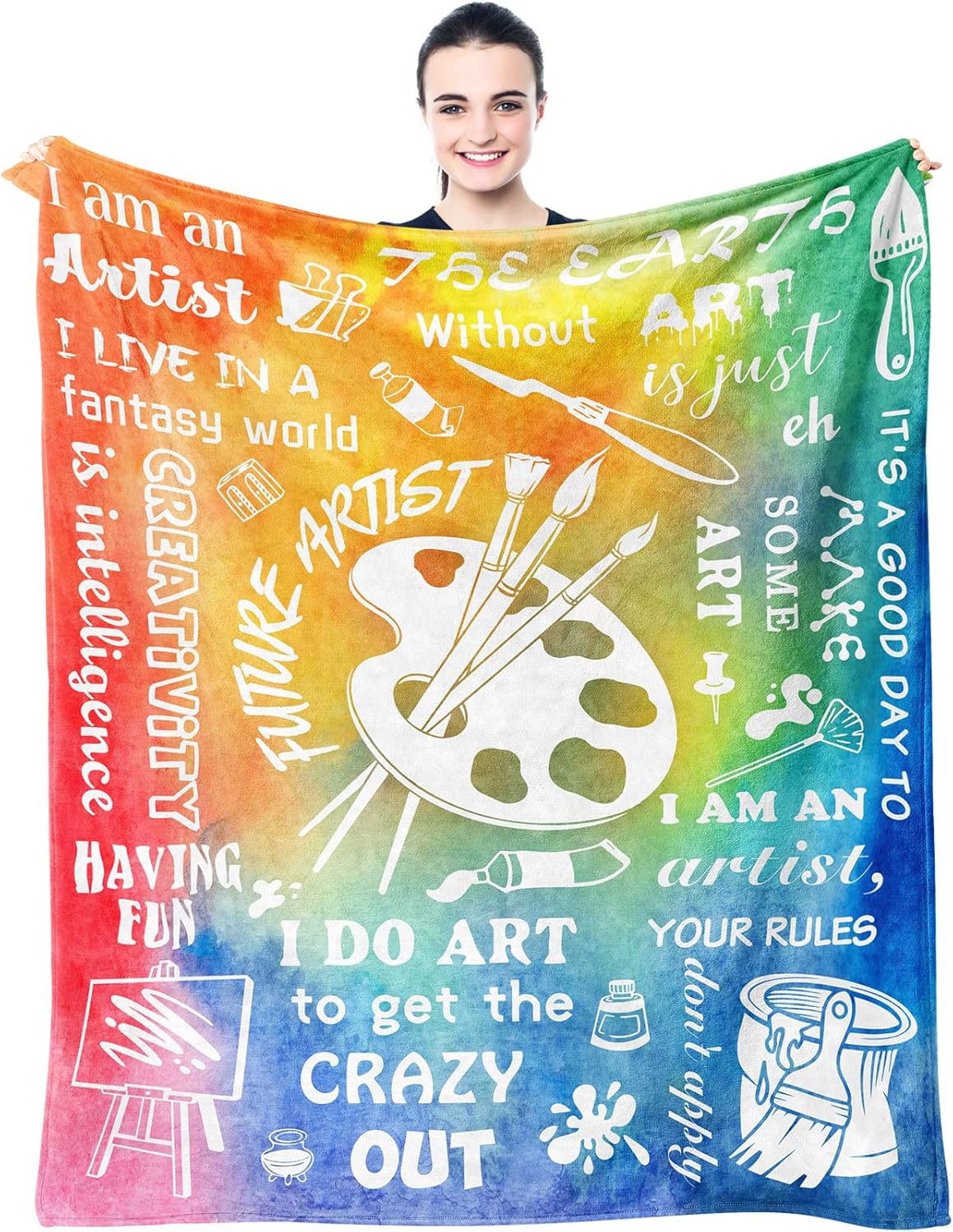 Gifts for Artists, Artist Gift Blanket 60"X50", Art Teacher Appreciation Present for Women Girls, Painters Drawing Gift for Girl, Christmas Birthday Gift for Art Lovers Teen Kids Blankets