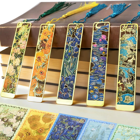 5 Pcs Metal Bookmarks with Tassel, Oil Painting Flowers Theme Exquisite Bookmarks, Book Accessories Gifts for Book Lovers Writers Readers Children Teens Men Women Adults (Flowers-5pcs)