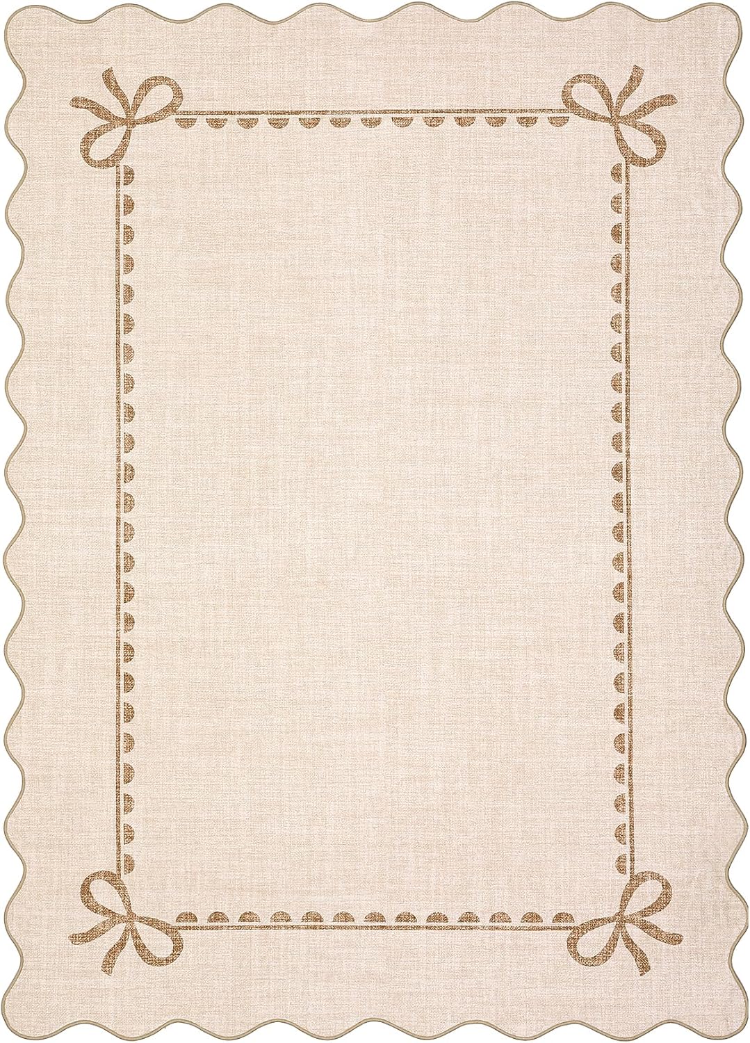 GarveeHome Scalloped Bow Rug for Living Room, Solid Beige Rug for Dorm, Washable Rugs 5x7 Soft Low Pile Non Slip Scalloped Rugs for Nursery College Bedroom Decor Kids Room Playroom