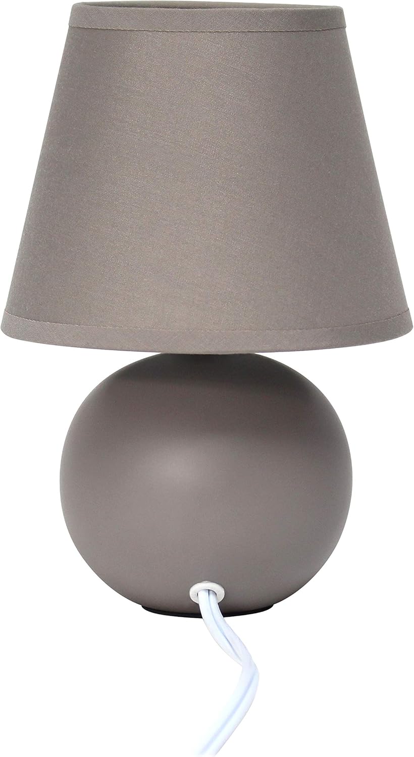 Simple Designs LT2008-GRY Mini Ceramic Globe Table Lamp with Matching Fabric Shade, Gray 5.51 x 5.51 x 8.66