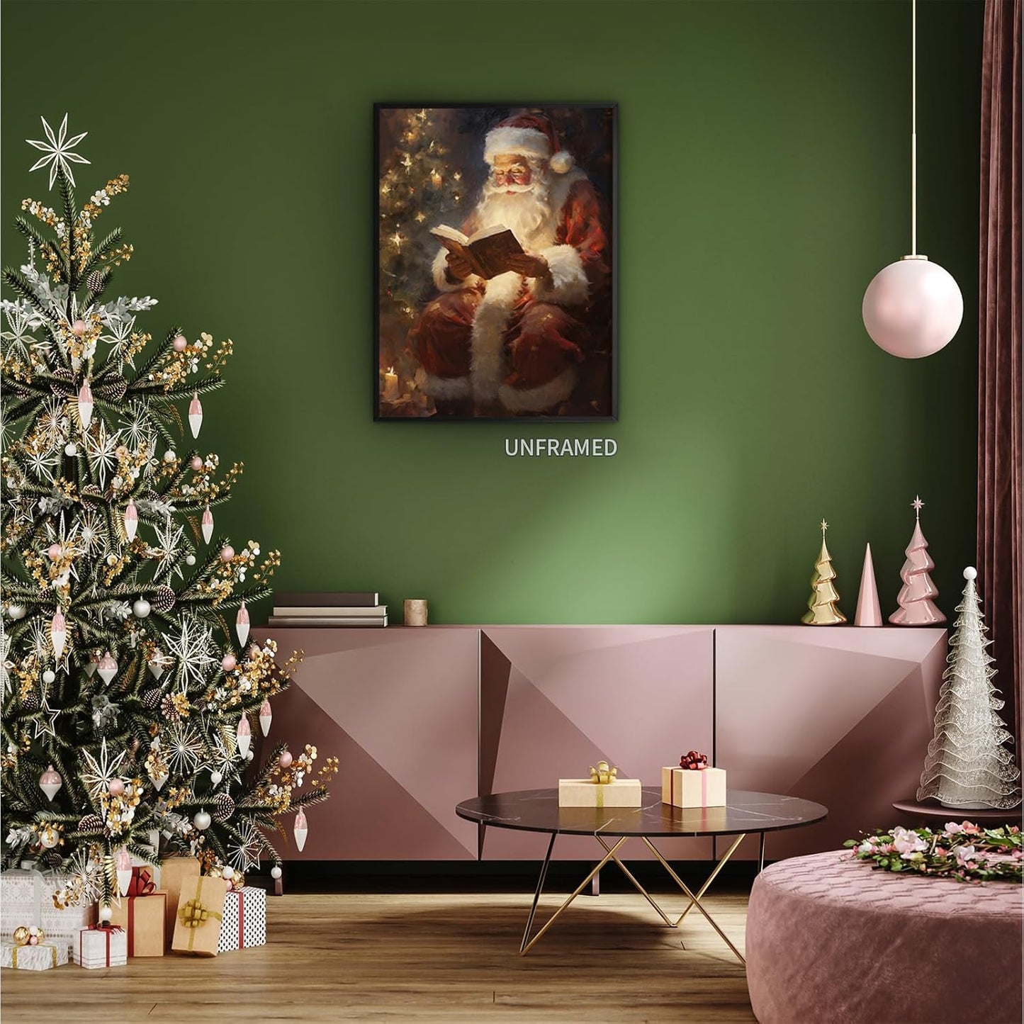 Wodkodnxy Vintage Christmas Canvas Wall Art, Santa Claus Reading Book Pictures for Wall Decor, Christmas Poster Santa Picture, Xmas Wall Decorations 16x24in Unframed