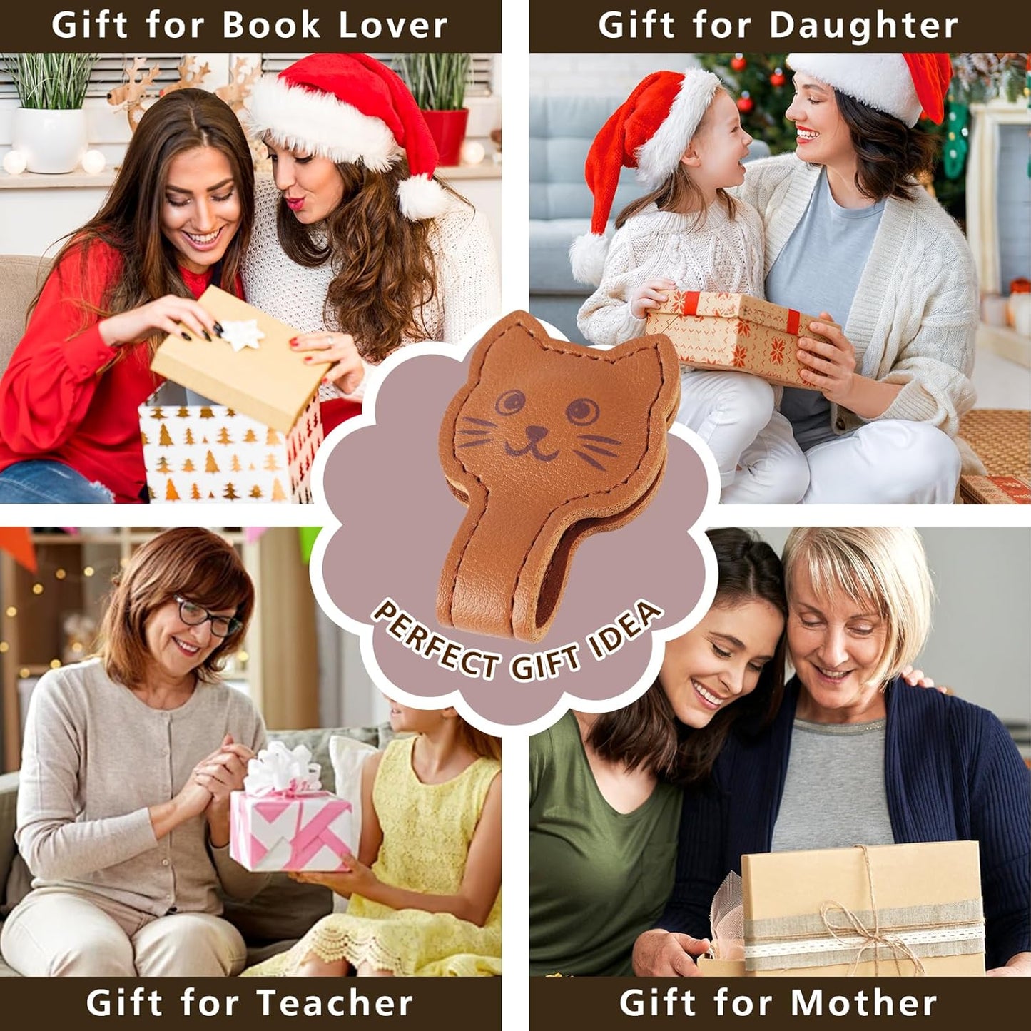 Zkptops Magnetic Leather Bookmarks Cute Cat Book Markers for Reading Women Men Strong Magnet Bookmark Clips Page Mark Unique Books Accessories Gifts for Book Lovers Teachers Students Reader (Brown)