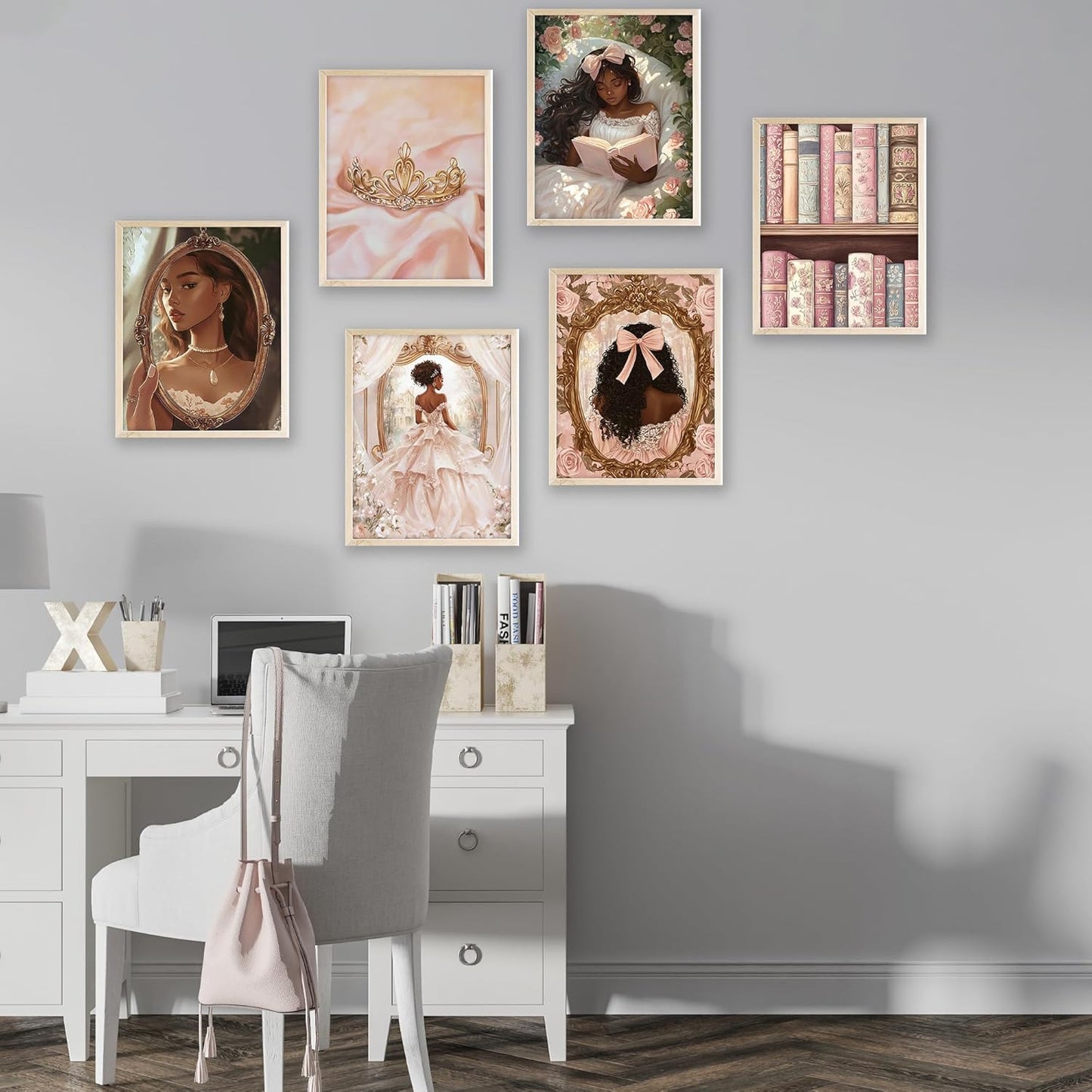 Eastern Print 6 Pieces African American Wall Art, Cute Black Princess Room Decor For Girls Bedroom, Black Girl Posters For Room Aesthetic, Black Women Poster For Room Aesthetic, Unframed 8x10 Inches