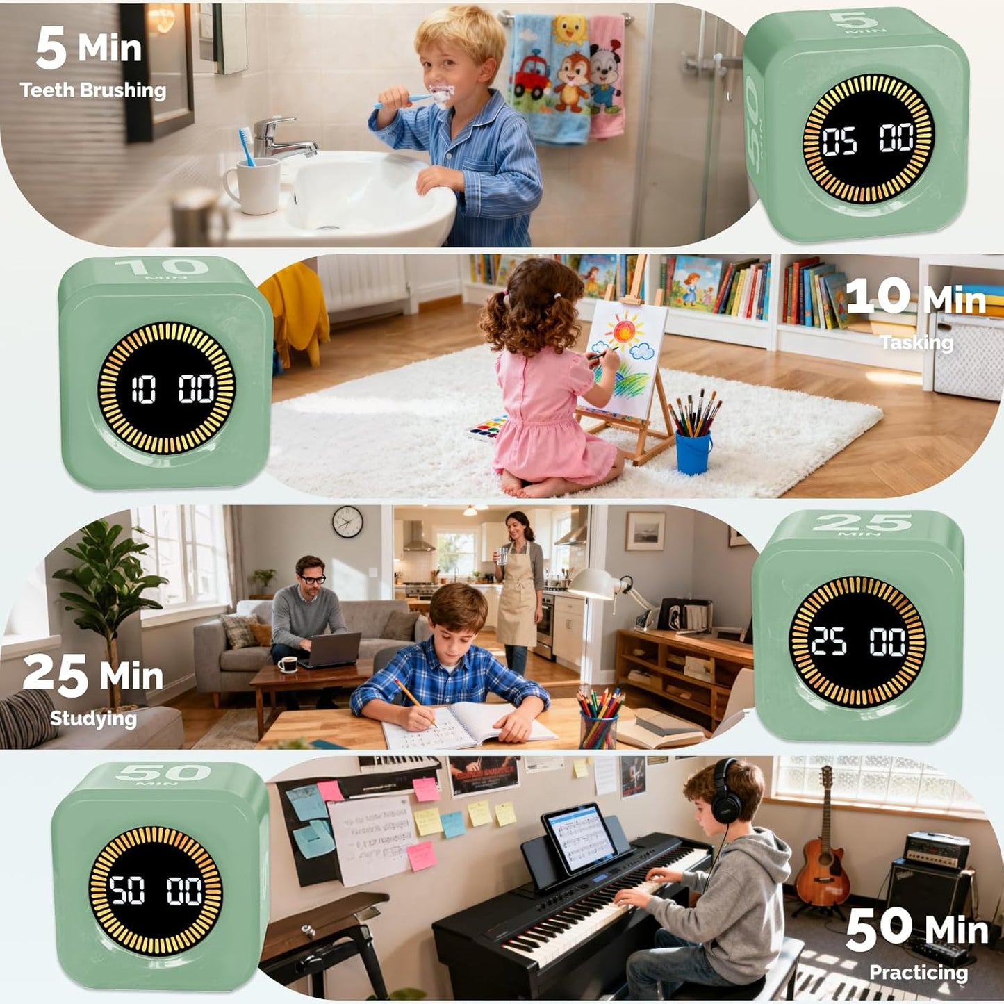 KADAMS Visual Timer for Kids - Pomodoro Timer Cube 5/10/25/50 Min Rotating Visual Countdown Time Management Tool for Toddler Focus ADHD School Classroom Study Homework Productivity - Green