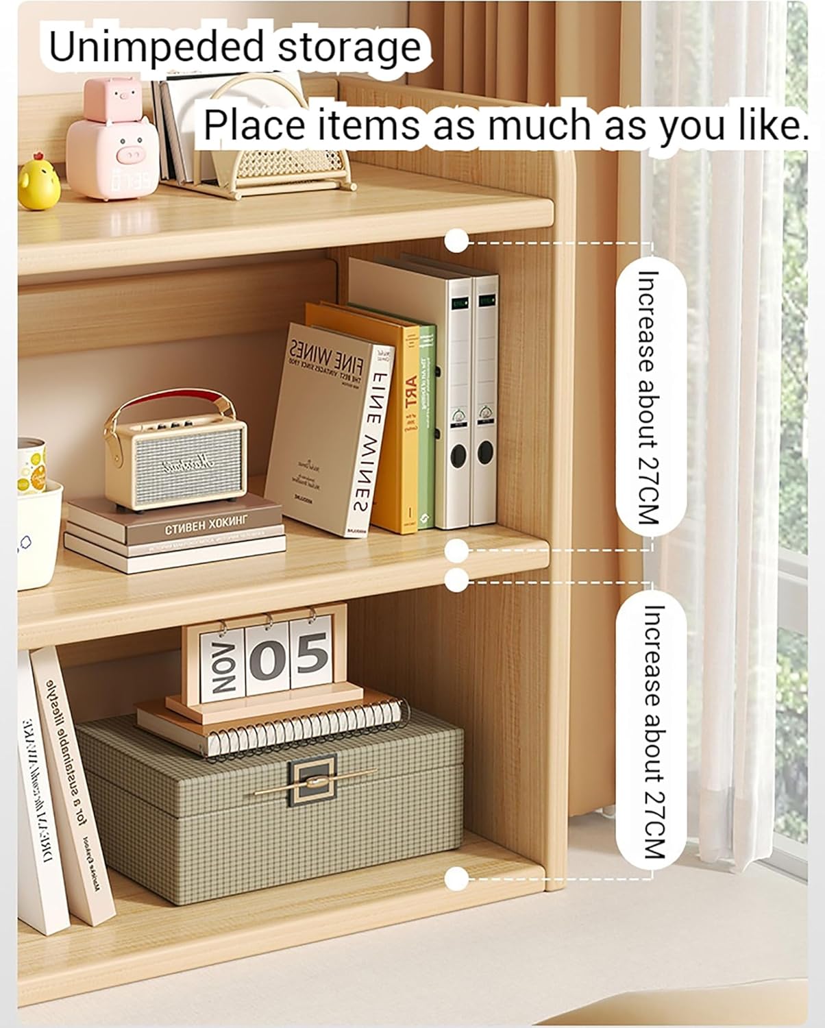 3-Tier Solid Wood Bookshelf, Freestanding Horizontal Desk Organizer for Small Spaces, Compact Desktop Storage Shelf, Modern Corner Bookcase (Size: 50x20x65cm, Color: C)