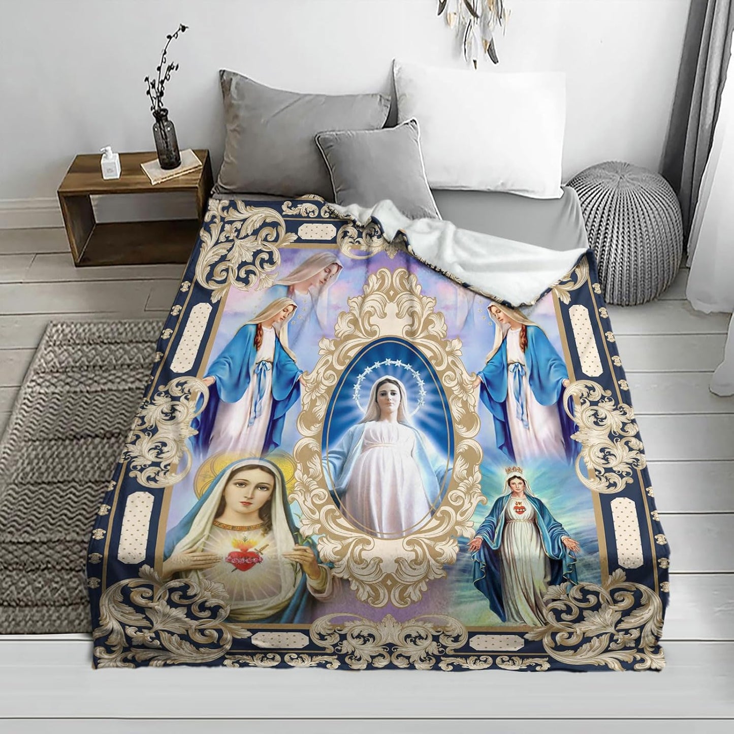 Ultra Soft Virgin Mary Blanket Microfiber Our Lady of Guadalupe Throw Blanket Warm Cozy Flannel Prayer Christian Blankets for Women Religious Catholic Gifts for Women Man 40'' x 50'' (Virgen Maria 01)