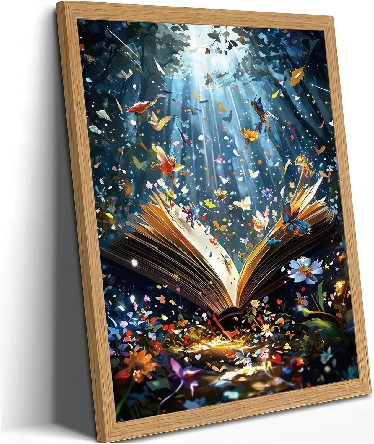 Framed Book Canvas Wall Art Butterfly Emerging From Book Picture Wall Decor Reading Enthusiasts Poster Print Painting for Library Reading Room Bedroom Modern Reading Concept Home Decoration