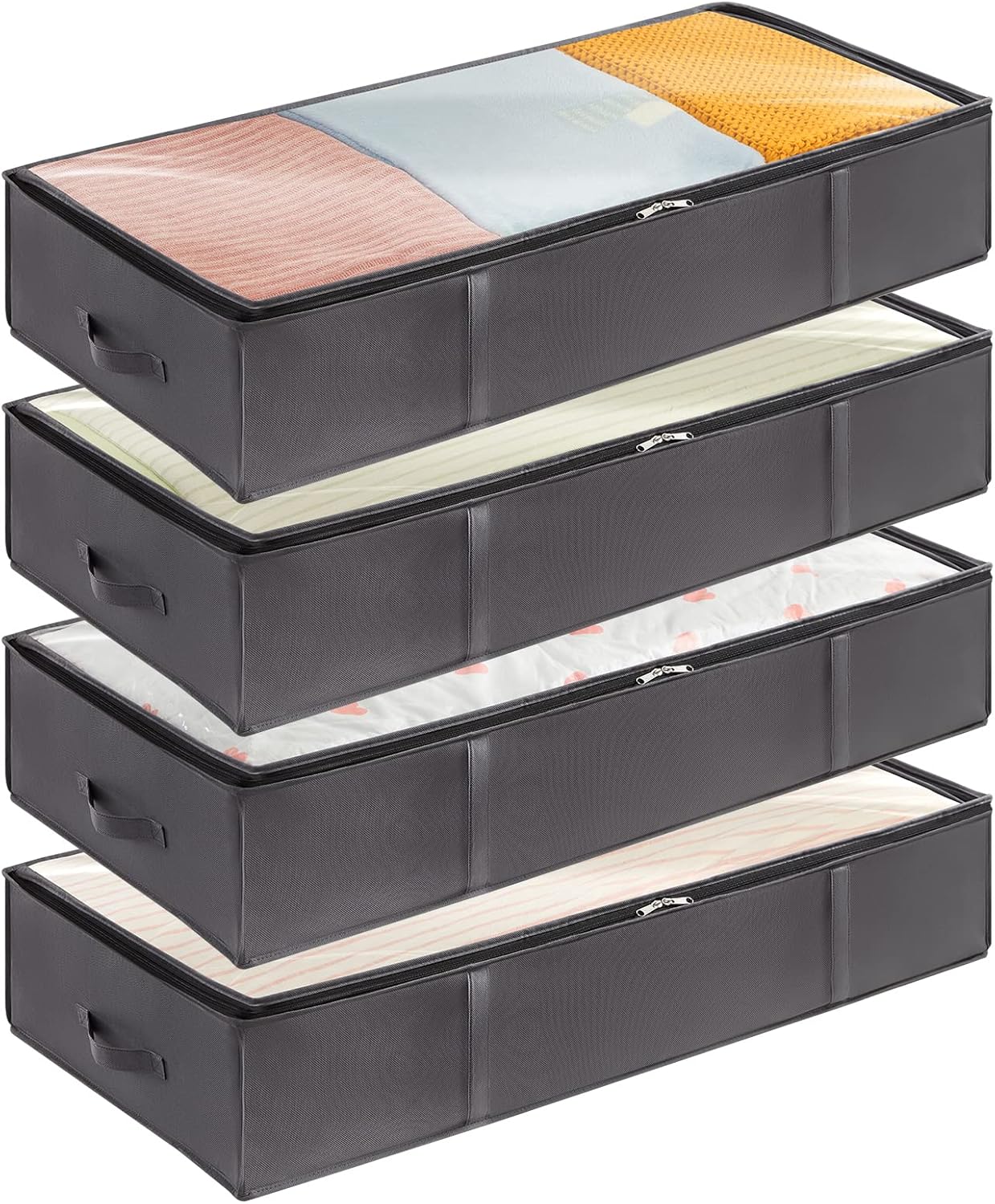 Lifewit 90L 4 Pack Under Bed Storage Containers, Large Capacity Blanket Storage Bags with Reinforced Handle, Organization and Storage for Comforters, Sheets, Clothes, Bedroom, College Dorm, Grey