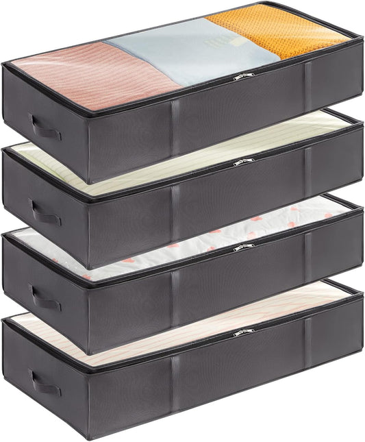 Lifewit 90L 4 Pack Under Bed Storage Containers, Large Capacity Blanket Storage Bags with Reinforced Handle, Organization and Storage for Comforters, Sheets, Clothes, Bedroom, College Dorm, Grey