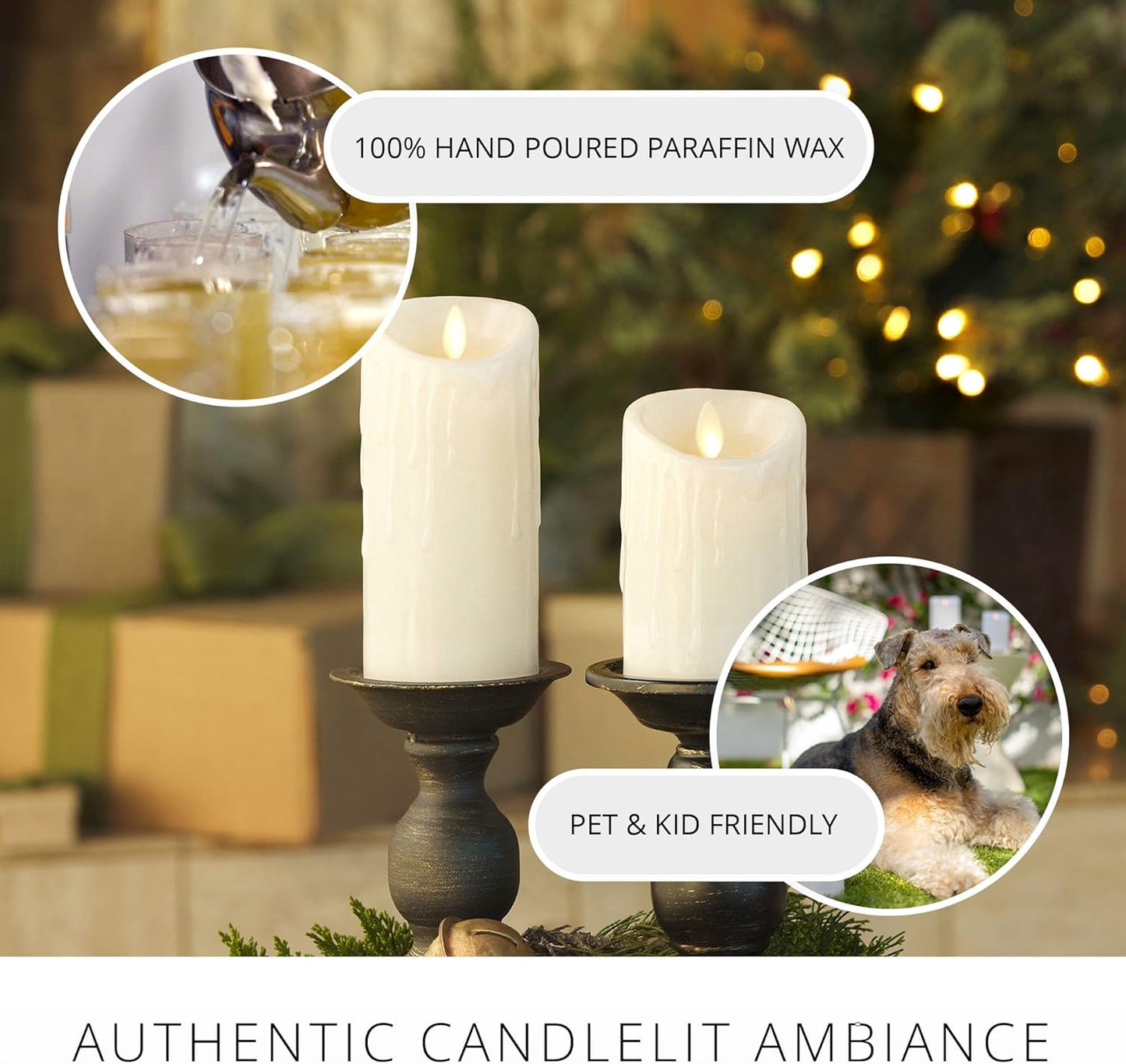 Luminara Wax Drip Flameless LED Candle, White 3" x 4.5", Timer Function, Real Wax Pillar, Battery Operated Unscented Safe, Long-Lasting