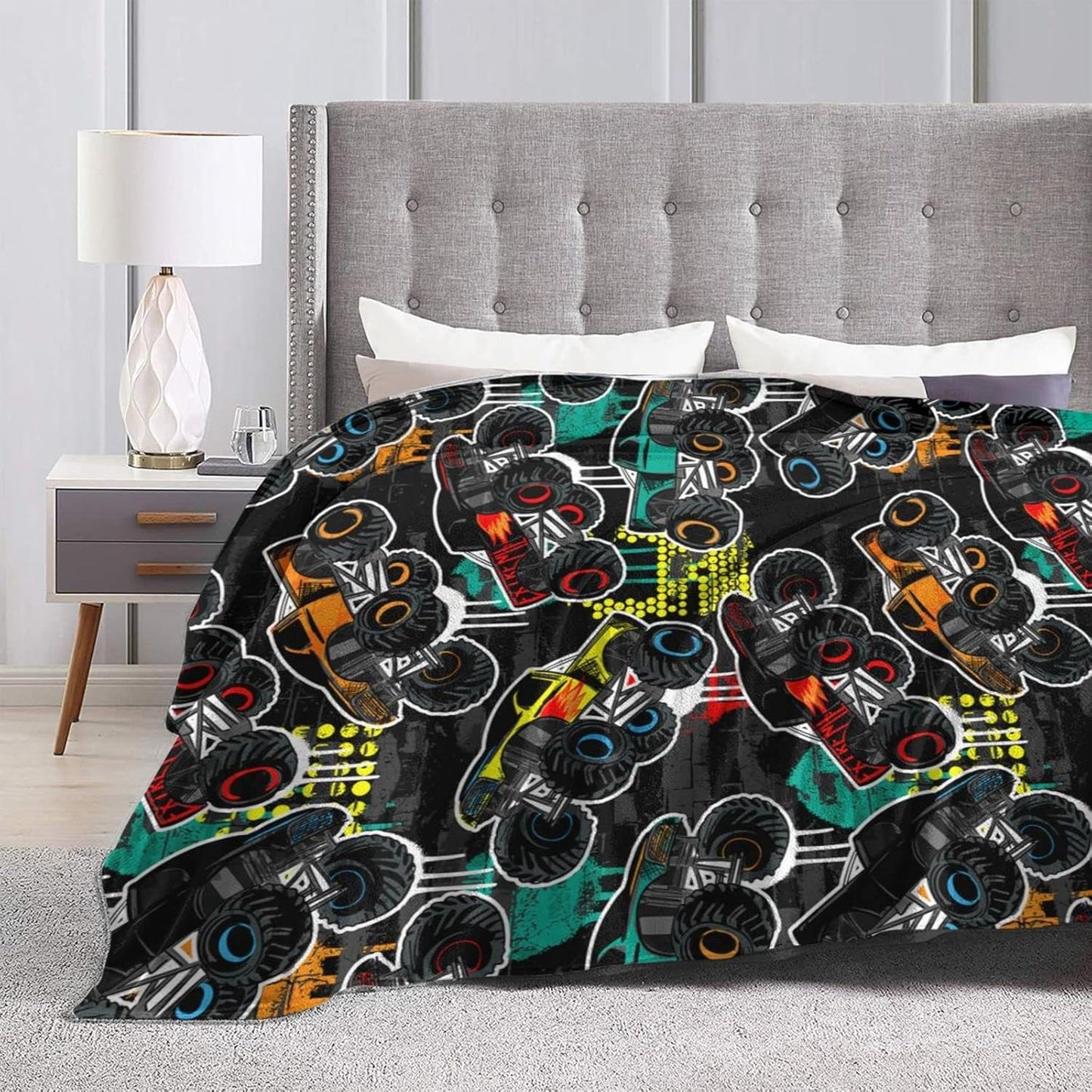 Perinsto Monster Trucks Cars Throw Blanket Ultra Soft Warm All Season Decorative Fleece Blankets for Bed Chair Car Sofa Couch Bedroom 60"X50"