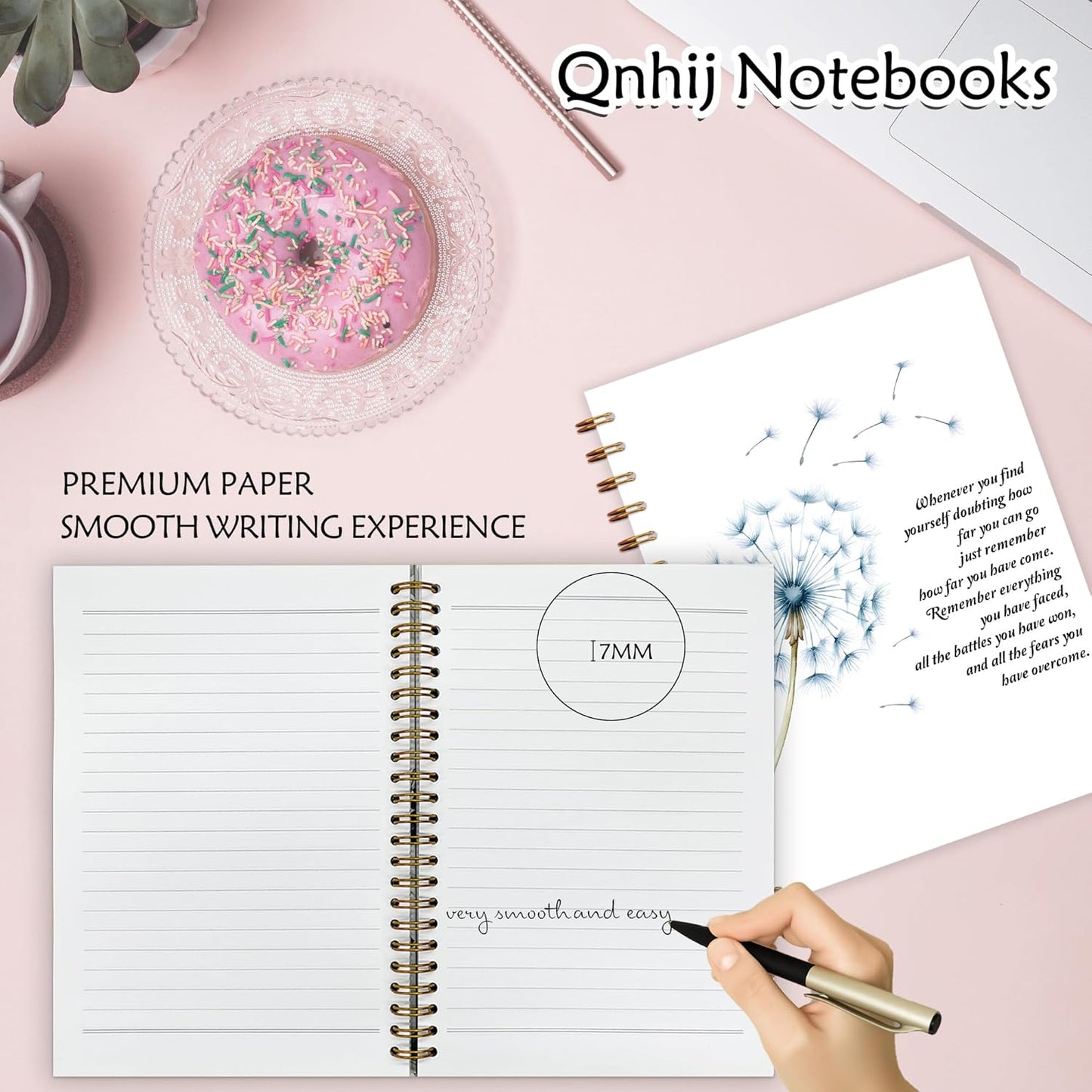Qnhij Blue Dandelion Spiral Notebook 5.5x8.3, Inspirational Quote Notebook, Motivational Journals for Women, Whenever You Find Yourself Doubting How Far You Can Go Positive Journal