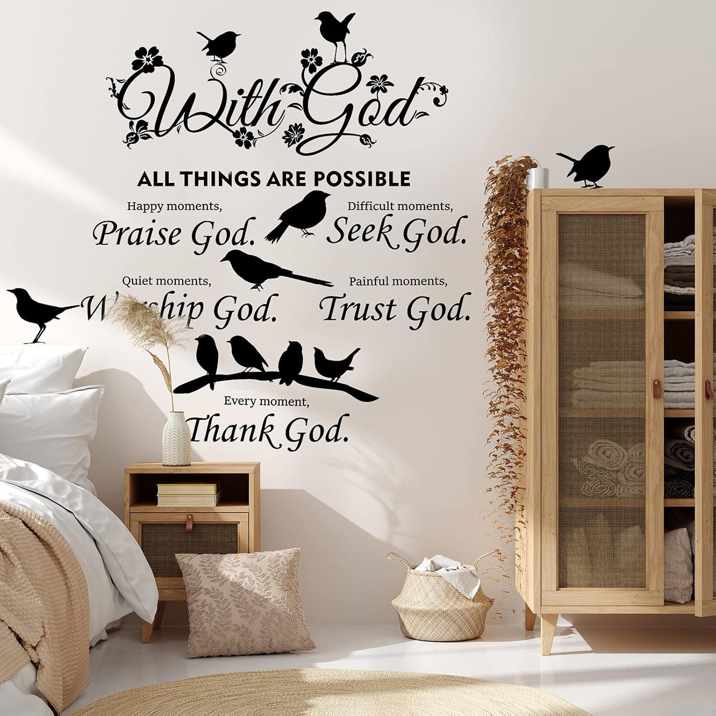 2 Pieces Bible Verse Wall Decal Scripture Quote Sticker - With God Things Are Possible Vinyl Christian Praise God DIY Inspirational Sayings Wall Art for Home Bedroom Decor