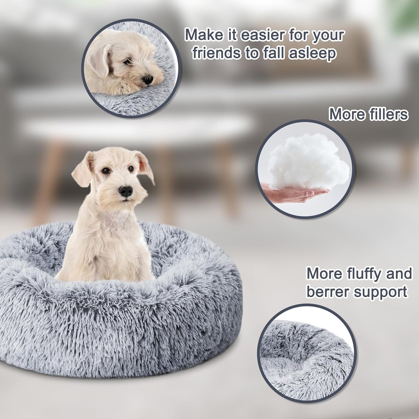 ELSKER&HOME Calming Dog & Cat Bed - Donut Washable Warming Soft Round 23 inch Dog Bed for Small Dogs, Anti-Anxiety Fluffy Plush Cushion Fits up to 25 lbs Pets, Gradient Blue