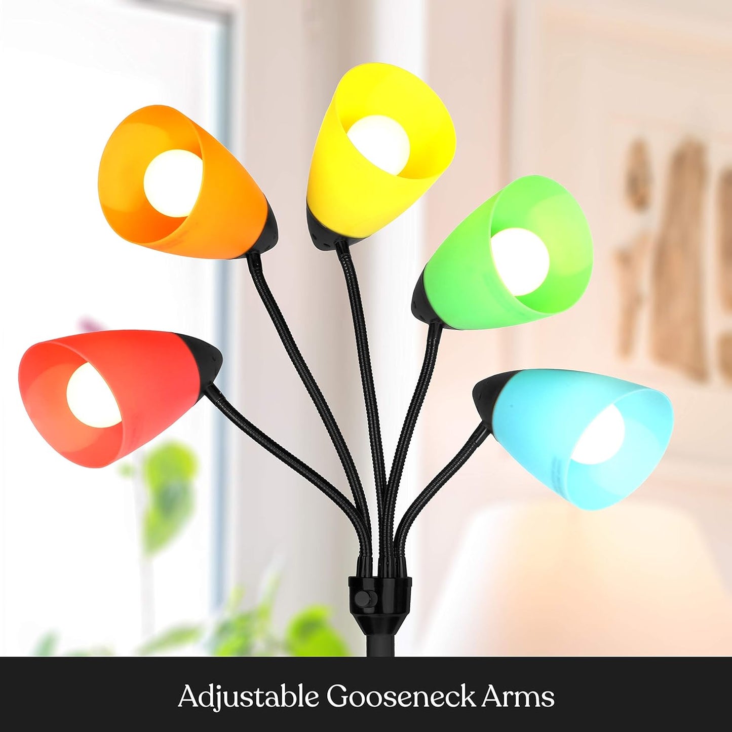 Brightech Medusa LED Floor Lamp – Multi-Head Dimmable Floor Lamp for Living Rooms & Offices – Tall Lamp with Interchangeable Shades, Adjustable Standing Lamp for Bedroom Reading – Black