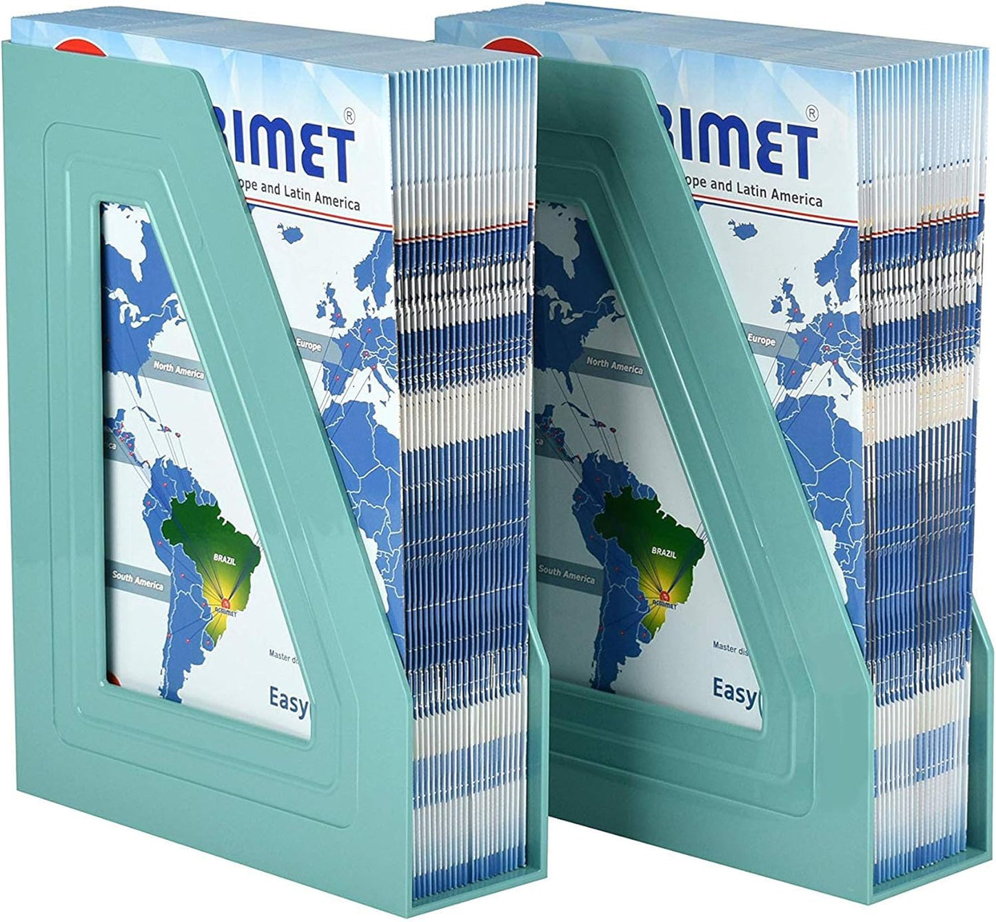 Acrimet Magazine File Holder – Vertical Rack for Documents, Folders and Mail, Durable Plastic Desk Organizer for Office & Home, Solid Green (2 Pack)