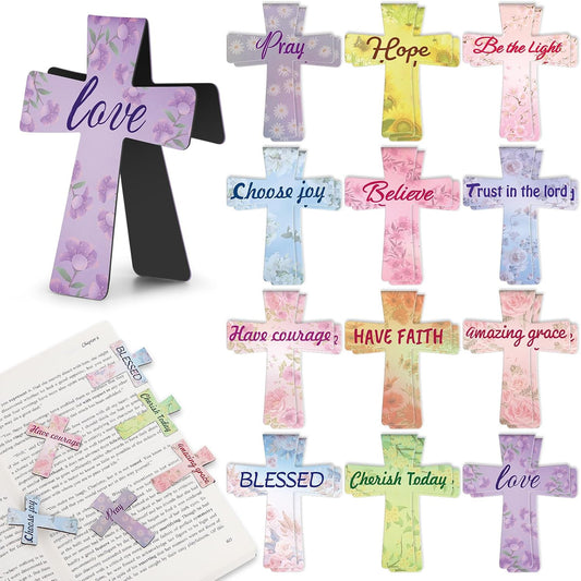 Magnetic Bookmarks - Tumwisk 24PCS Bible Bookmark Christian Bookmarks Cross Bookmark Book Magnets, Magnetic Cross Page Holders for Bibles Study, Religious Gifts for Teacher Students Book Lovers