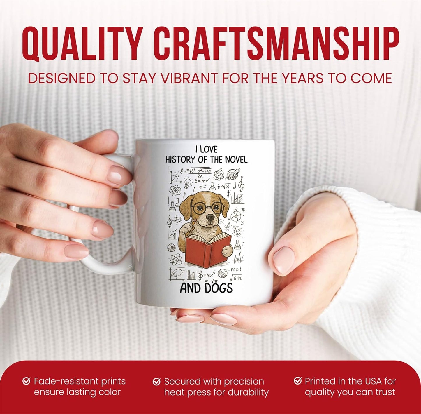 History Of The Novel And Dogs Mug - Literary Coffee Cup - Book Lover Funny Gift From - Fiction Fan Tea Mugs - Cups - 11 Oz Ceramic Gifts For Lovers, Birthday, Him, Her, Christmas, Reading Month