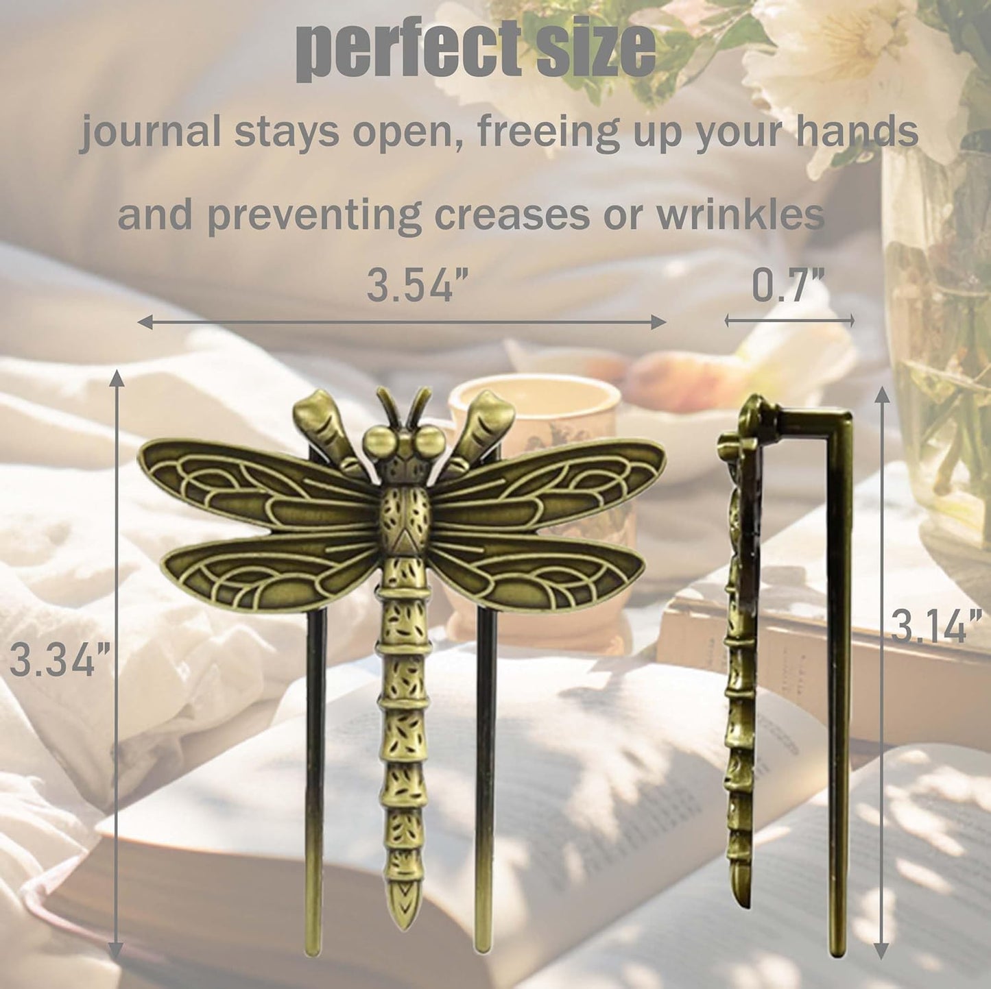 Vintage Book Page Holder Metal Dragonfly Book Clips Bookmark Free Your Hands Book Marker Clip Effortlessly Hold Open While Reading Writing Gift for Book Lovers, Writers