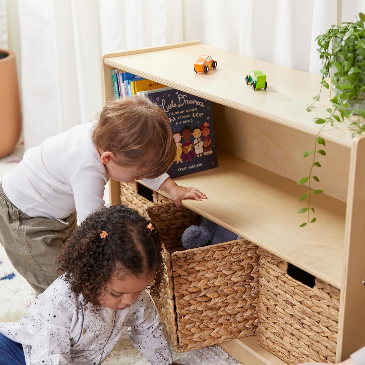 ECR4Kids 2-Shelf Mobile Storage Cabinet, Classroom Furniture, Natural