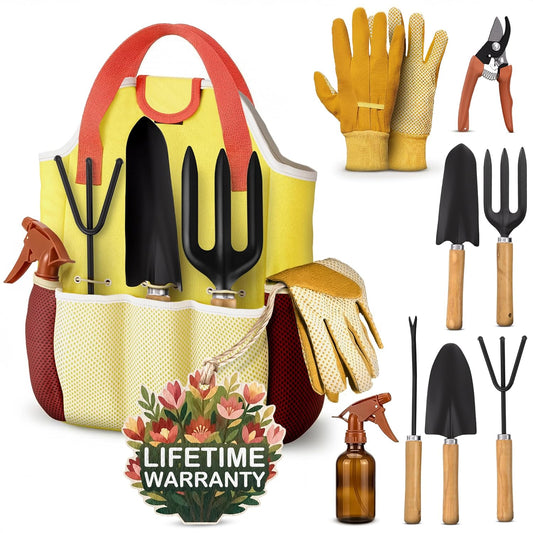 10 Pcs Gardening Tool Set for Women – All-in-One Garden Tools Set with Handy Tote Bag, Ergonomic Design & Rust-Resistant Steel – Gardening Tools for Women for Easy Garden Care & Gifts for Plant Lovers