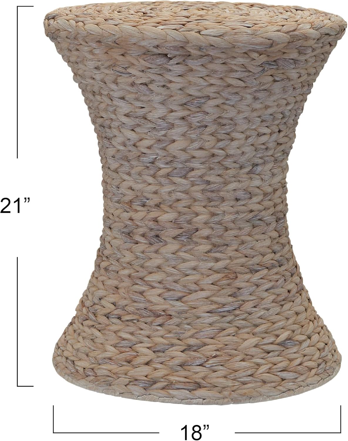 Household Essentials Handwoven Water Hyacinth Wicker Stool with Hourglass Shape, White Wash Finish