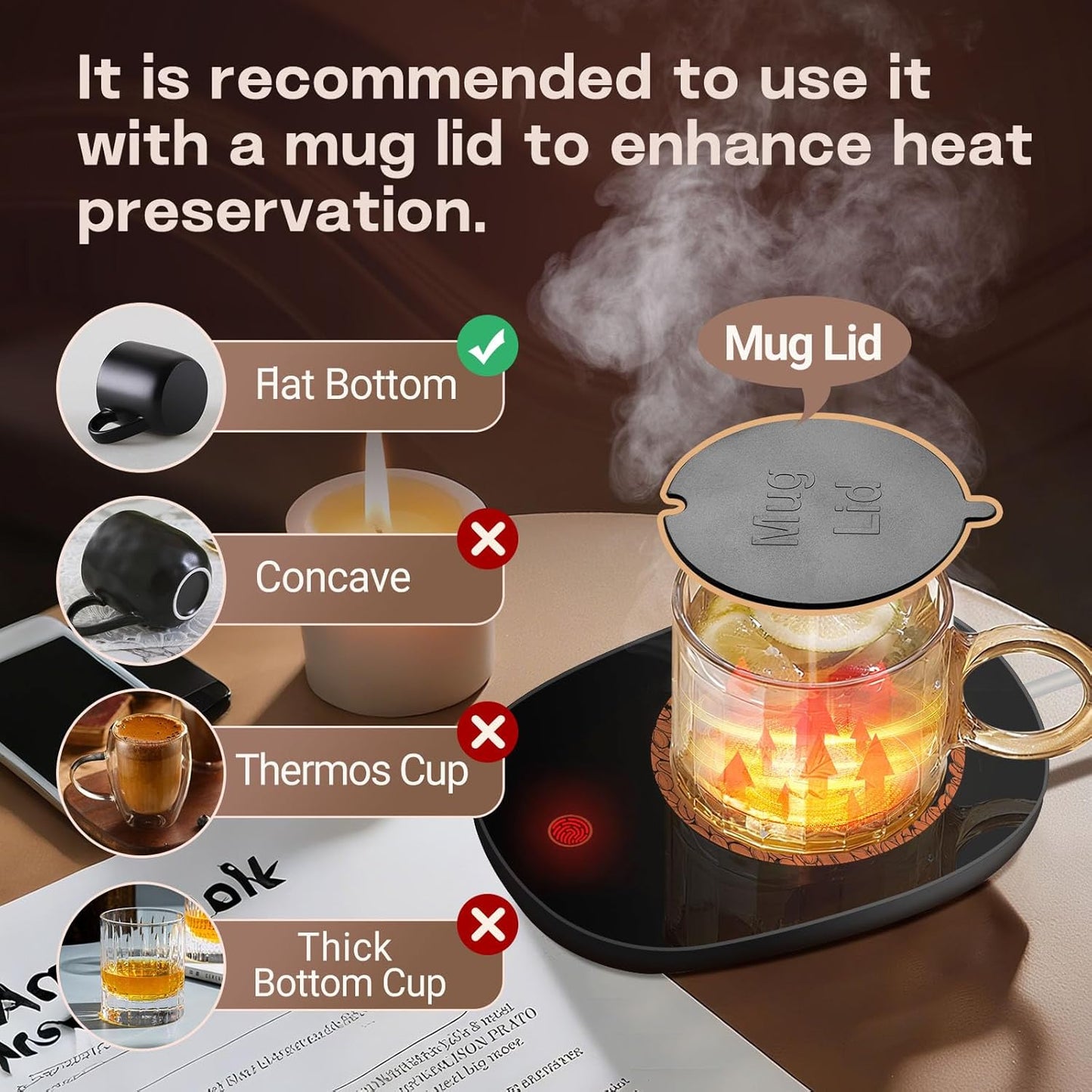 Coffee Mug Warmer for Desk with Auto Shut Off, Coffee Cup Warmer for Desk with Auto Shut Off, 3 Adjustable Temperature Settings & 8 Hours Auto shutoff