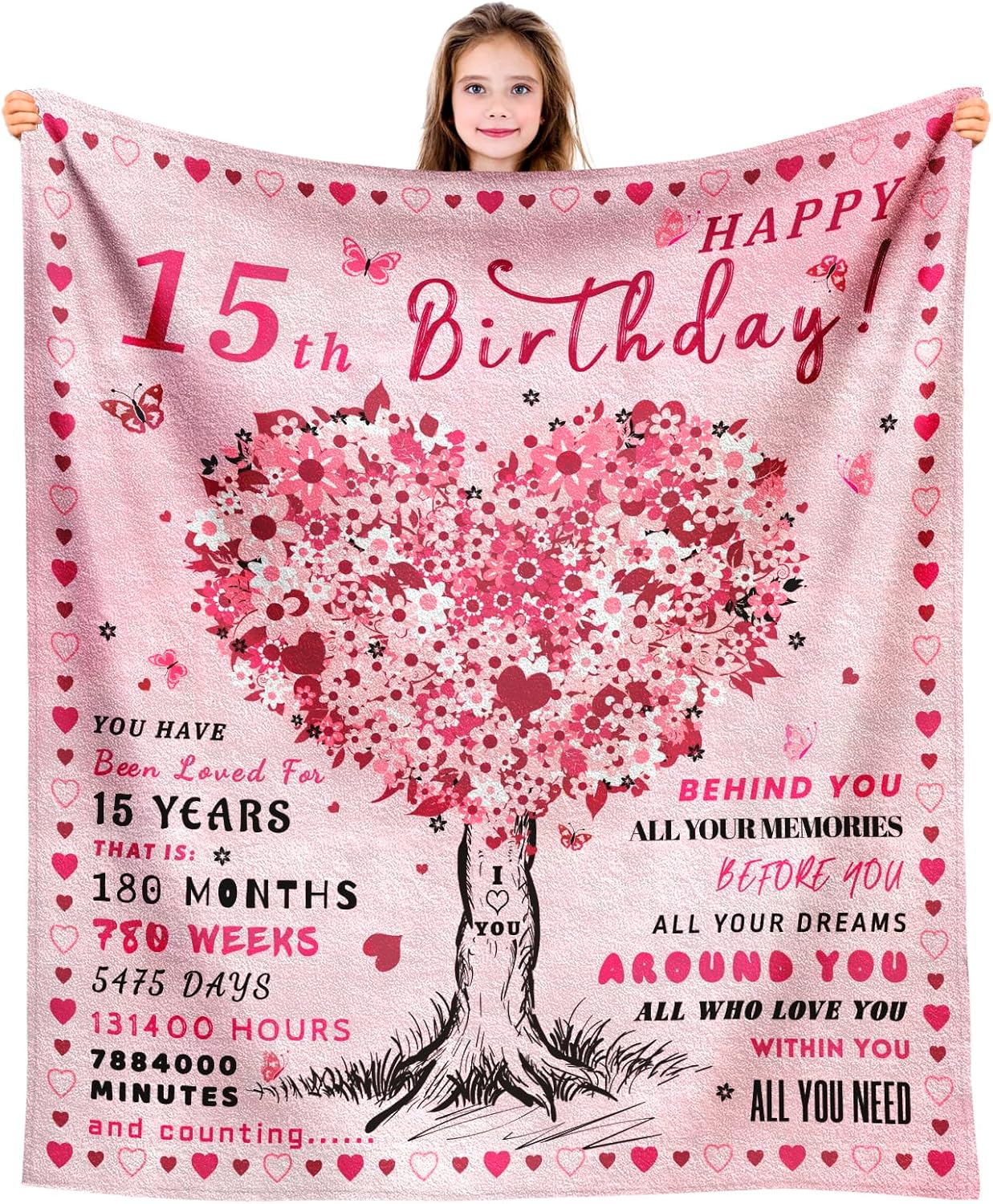 Quinceanera Gifts Throw Blanket 60"x50", Birthday Gifts for 15 Year Old Girl, 15th Birthday Gift for Teen Girls, Sweet 15 Presents for Girls, 15 Year Old Girl Gift Ideas, 15 Bday Present