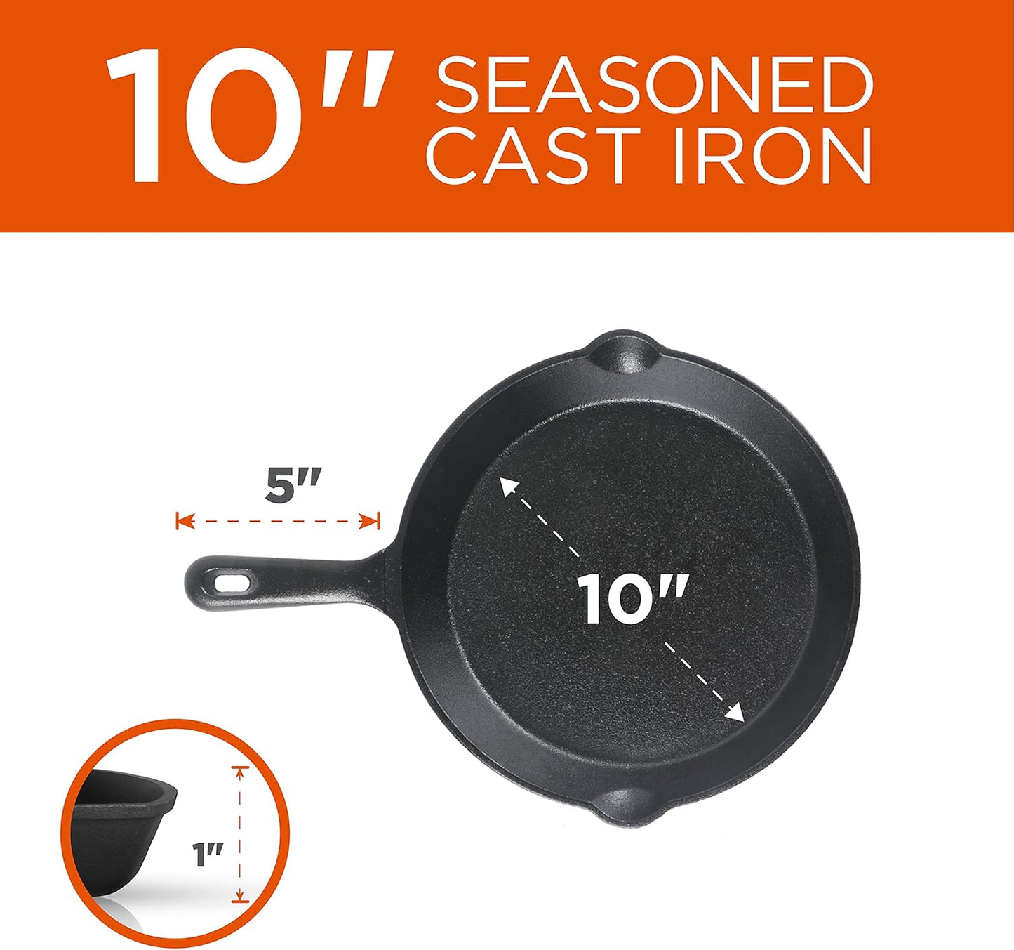 Commercial CHEF 3-Piece Cast Iron Skillet Set – 8 inch, 10 inch, and 12 inch - Pre-seasoned Cast Iron Cookware