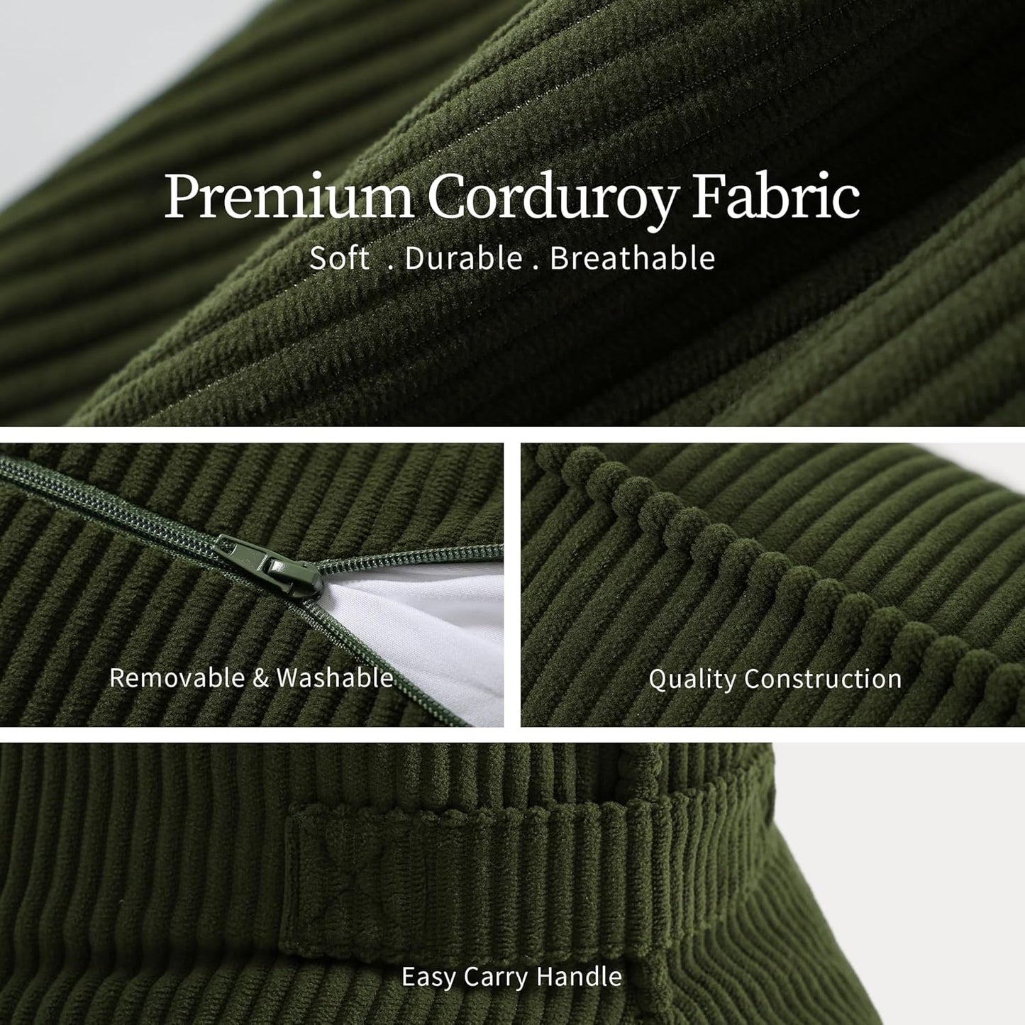 Corduroy Ergonomic Lumbar Support Pillow for Sitting Support, Triangle Back Cushion for Sofa, Armchair & Bed, Washable Cover, Avocado Green