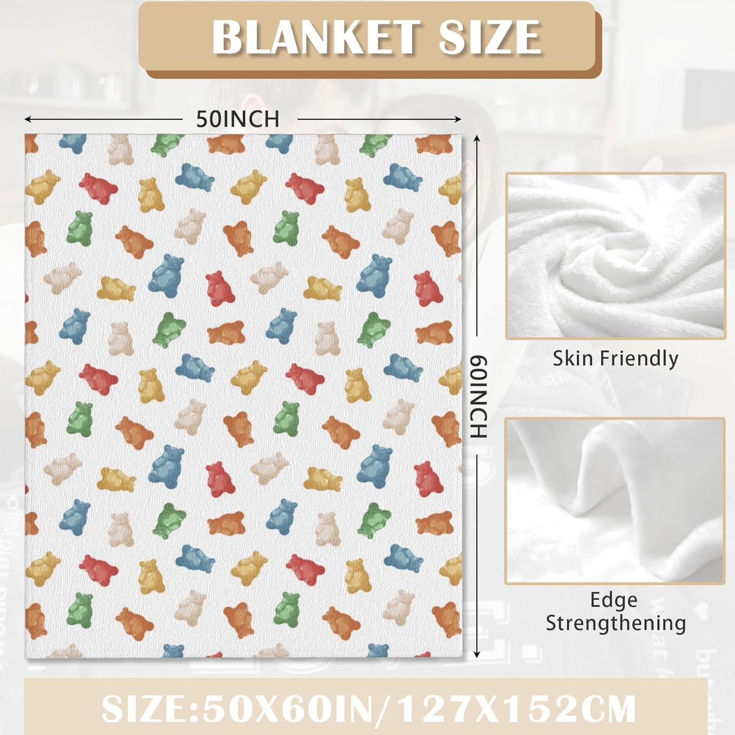 Gummy Bears Throw Blanket Soft Warm Cozy Lightweight Flannel Blanket for Bedding Sofa Travel 50"X60"