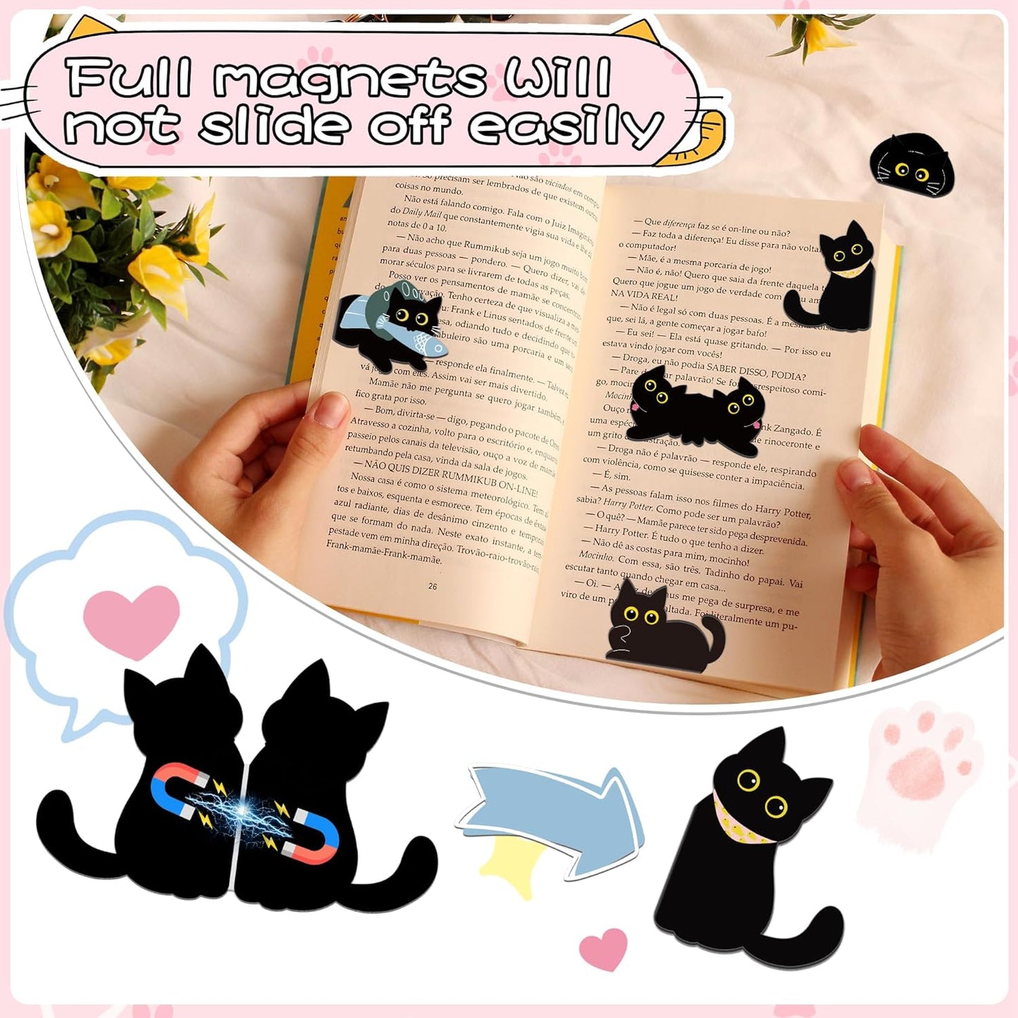 30Pack Cute Black Cat Bookmark Magnetic Bookmarks for Reading Women Men Kids Teacher Book Lovers Gifts, Unique Personalized Bookmarks Bulk Magnet Bookmark Clips Pretty Funny Novelty Page Book Markers