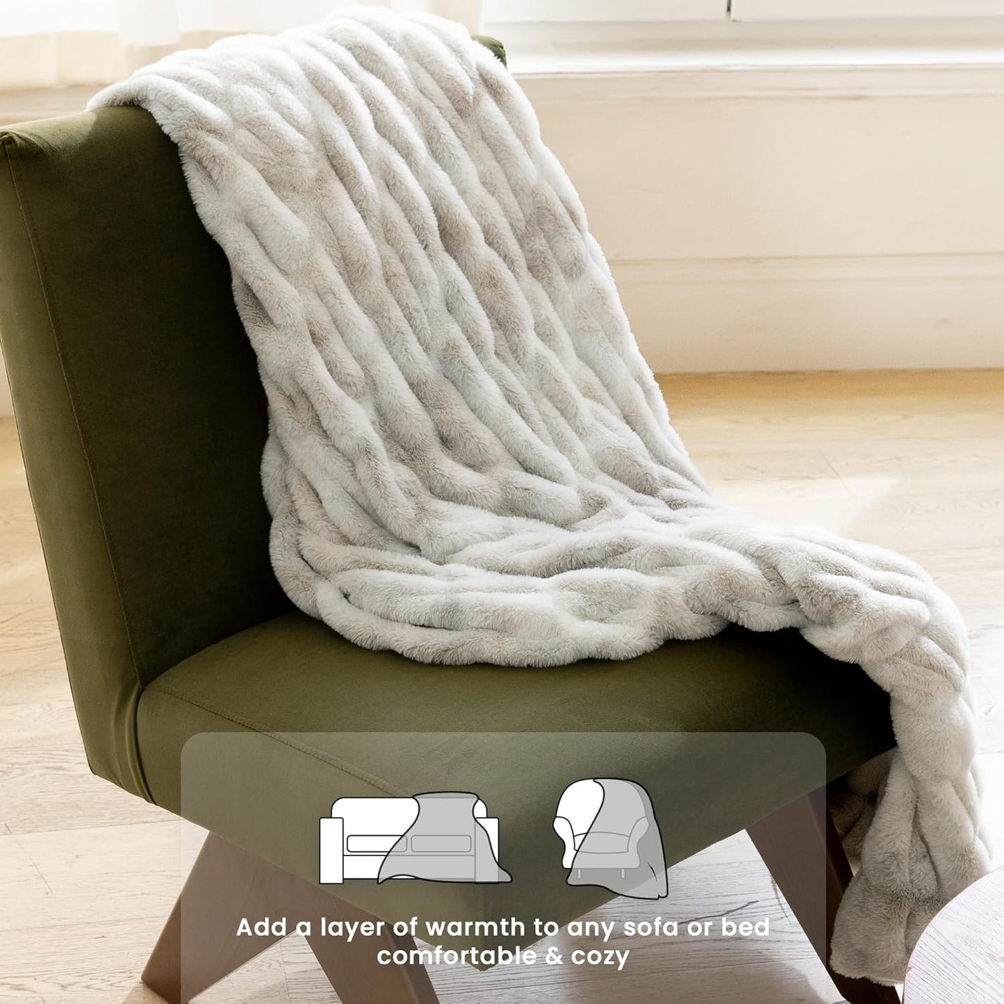Ultra Soft Faux Rabbit Fur Throw Blanket, Cozy Fuzzy Blanket for Couch Bed, Plush Warm Decor, Luxury Thick Fluffy Blanket for Women,50x60 inches, Tie-Dyed in White and Gray