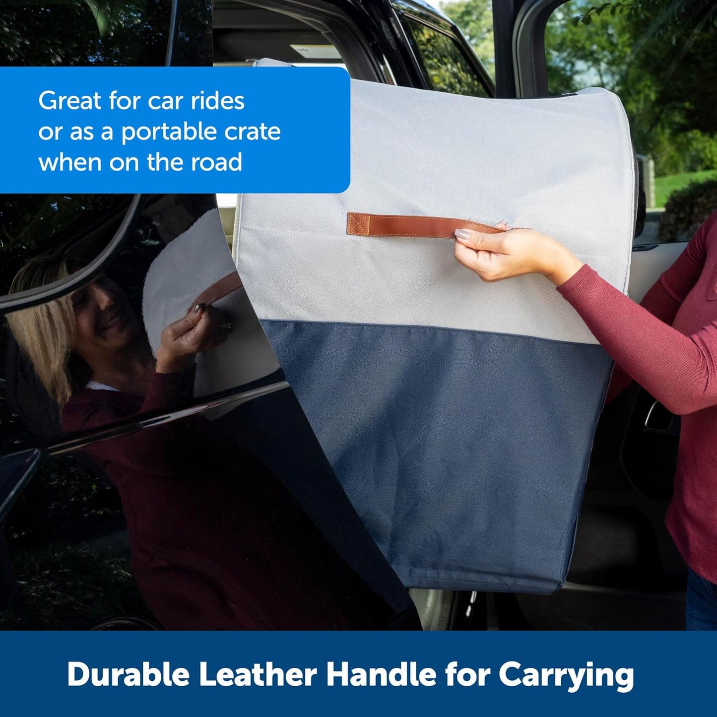 PetSafe Happy Ride Collapsible Travel Crate - Safe Travel Containment with Heavy Duty Aluminum Frame, Mesh Windows, Convenient Storage Pockets & Secure Seat Belt Access - Road Trip Crate