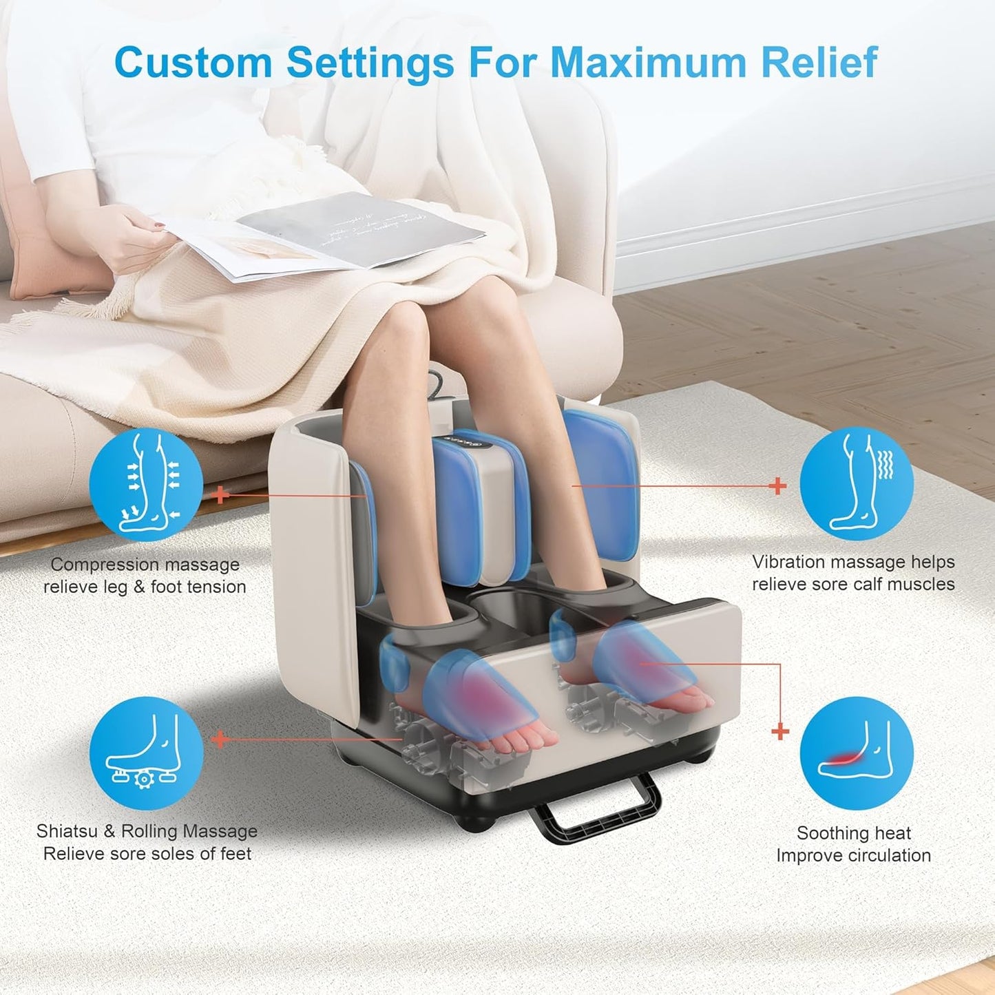 COMFIER 2-in-1 Shiatsu Foot Massager&Foot Rest,Foot and Calf Massager with APP Control,Heated Feet Massager for Foot Pain Relief,Gifts for Men Women