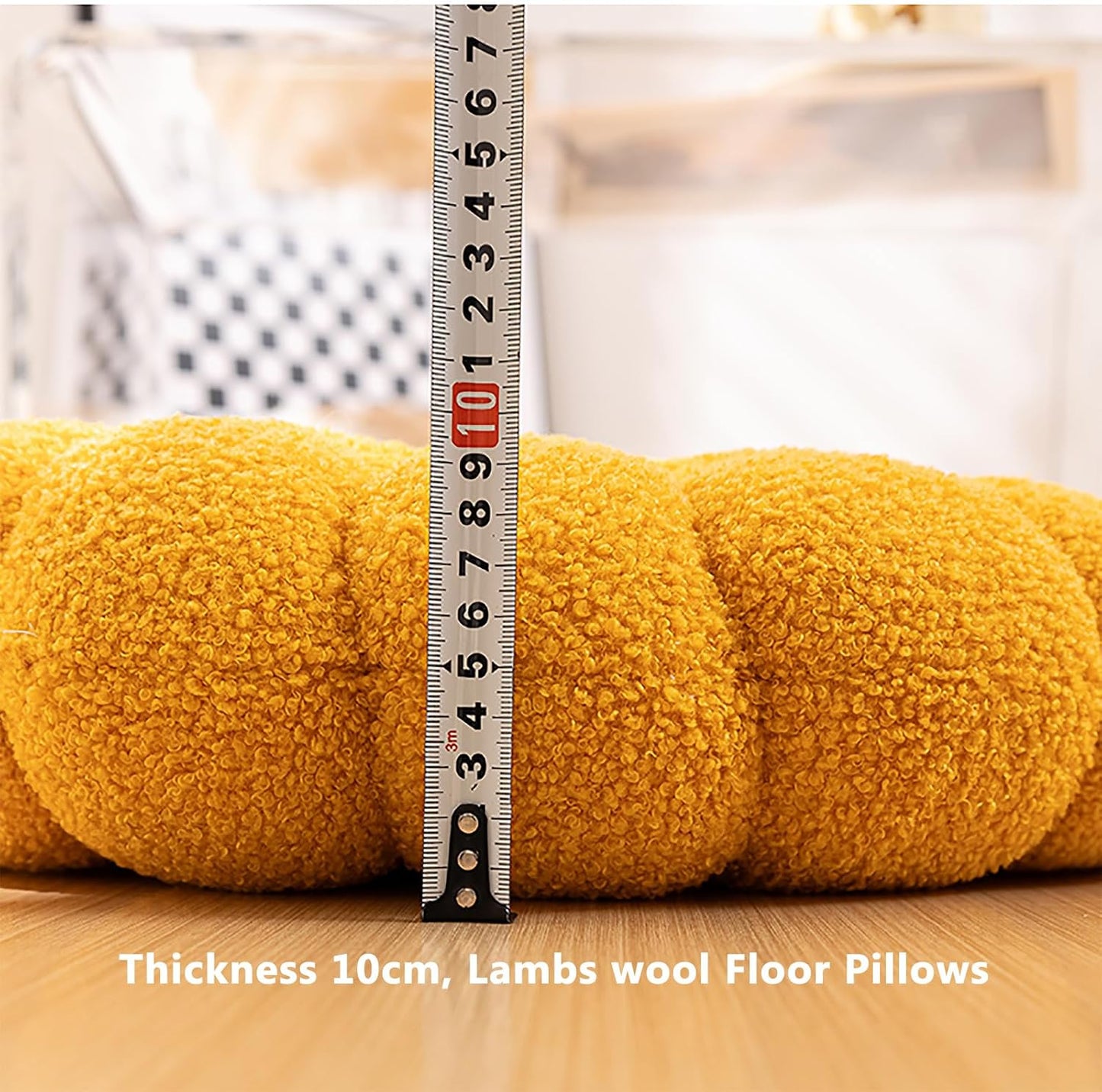 Plush Biscuit Shape Floor Pillow Meditation Cushions for Adults Kids, Soft Lambs Wool Thick Pillow Chair Pads Square Comfort Seat cushion for Yoga Living Room Tatami (Yellow, 50x60cm/19.6x23.6in)